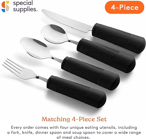 Miniatura 3 de Special Supplies Utensilios adaptativos (juego de cocina de 4 piezas) con peso, asas antideslizantes para temblores de manos, artritis, uso de