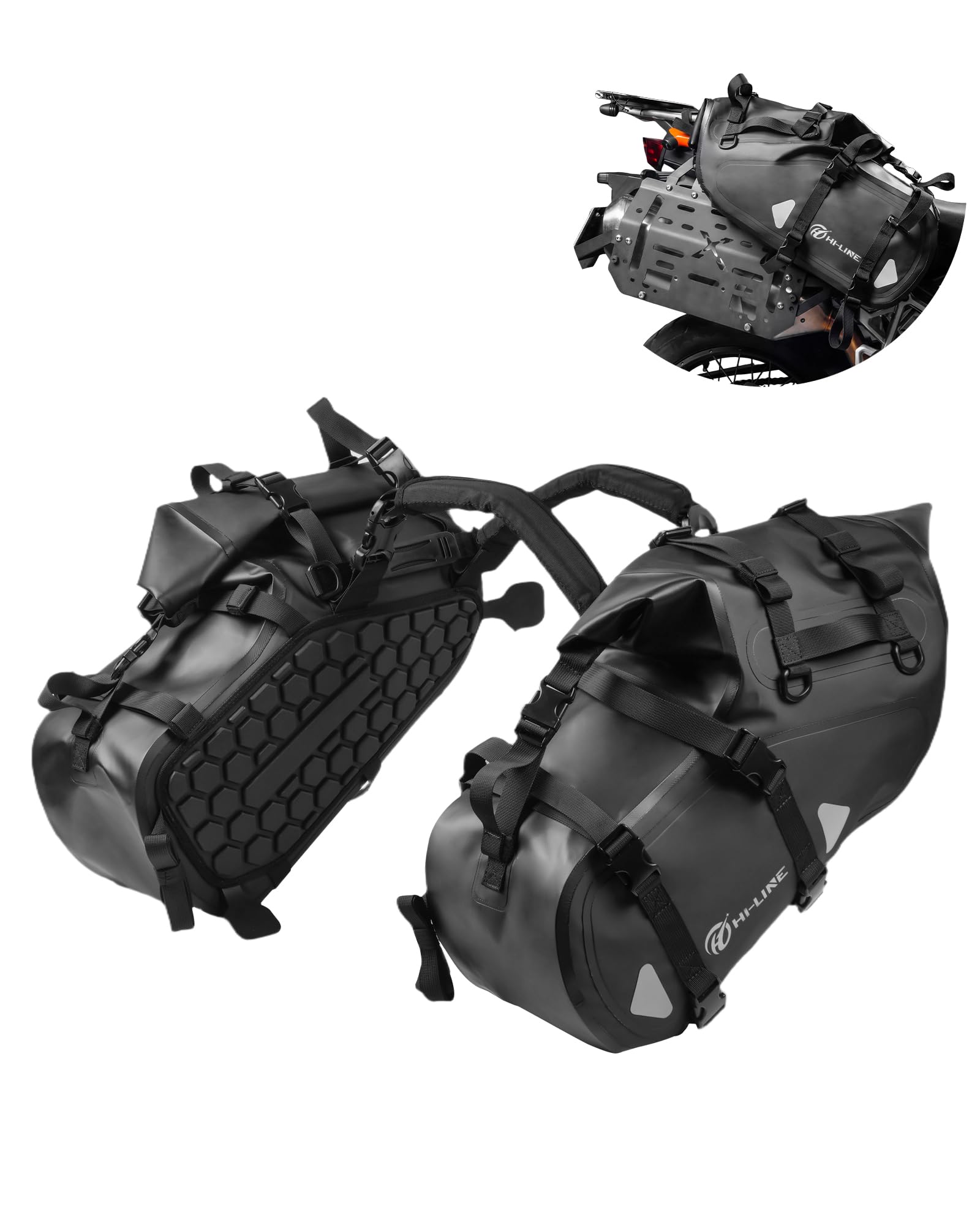 HI-LINE Sacoches de moto 28 L (14 L x 2) imperméables pour porte-bagages latéraux d'aventure