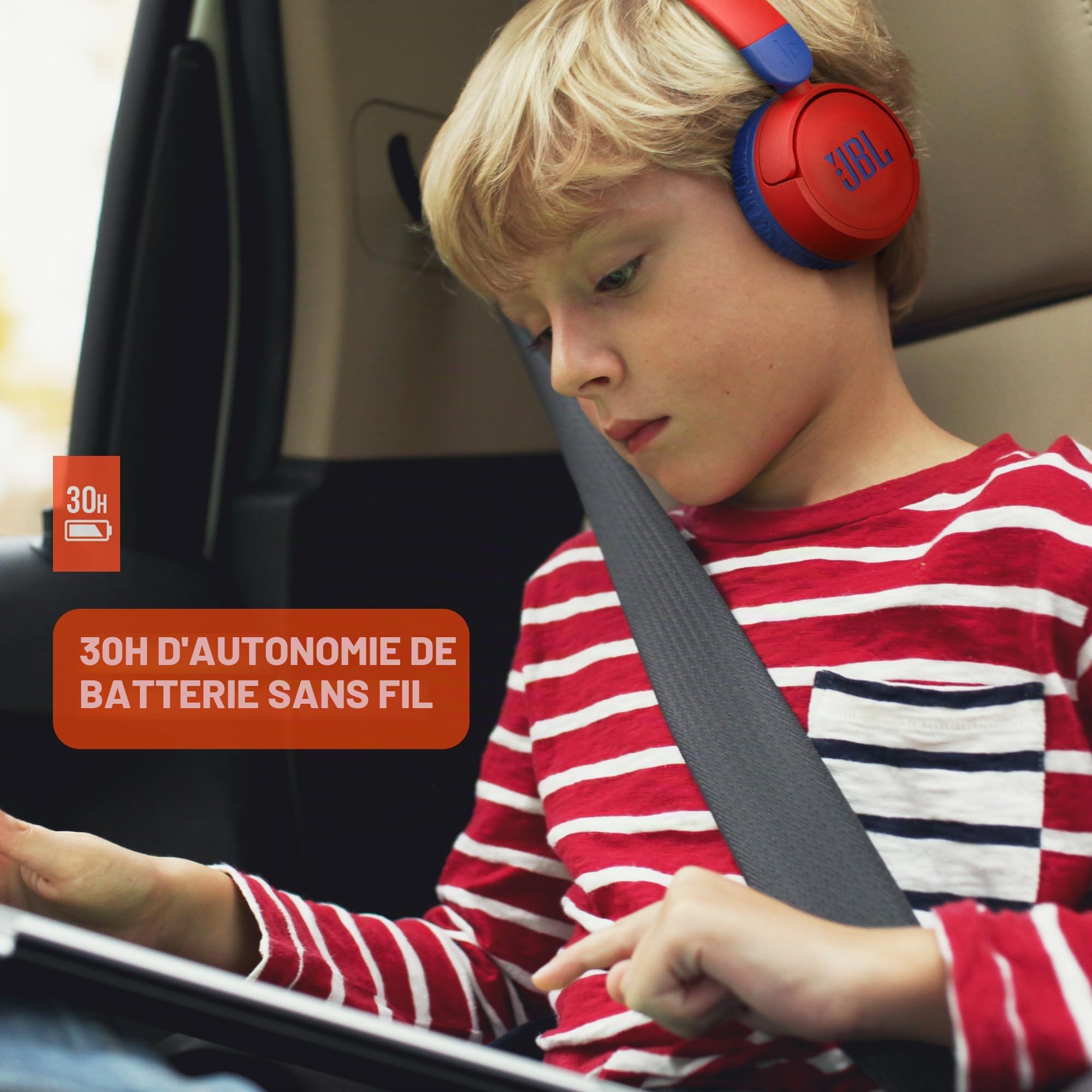 JBL JR310BT – Casque sans fil avec micro pour enfants – Léger, confortable et pliable – Avec volume limité à 85 dB – Autonomie de 30 hrs – Livré avec un jeu d’autocollants – Bleu