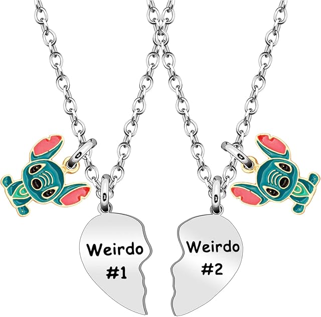 SAMORION Weirdo 1 Weirdo 2 Necklace for Women Friendship Gifts for Best Friend Jewellery Set Winnie The Pooh and Piglet Lover Gifts Stitch Lover Gifts