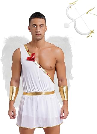 Moily Mens Sexy Angel Costume Halloween Cupid Cosplay Fancy Dress 4Pcs Valentines Day Accessories Set