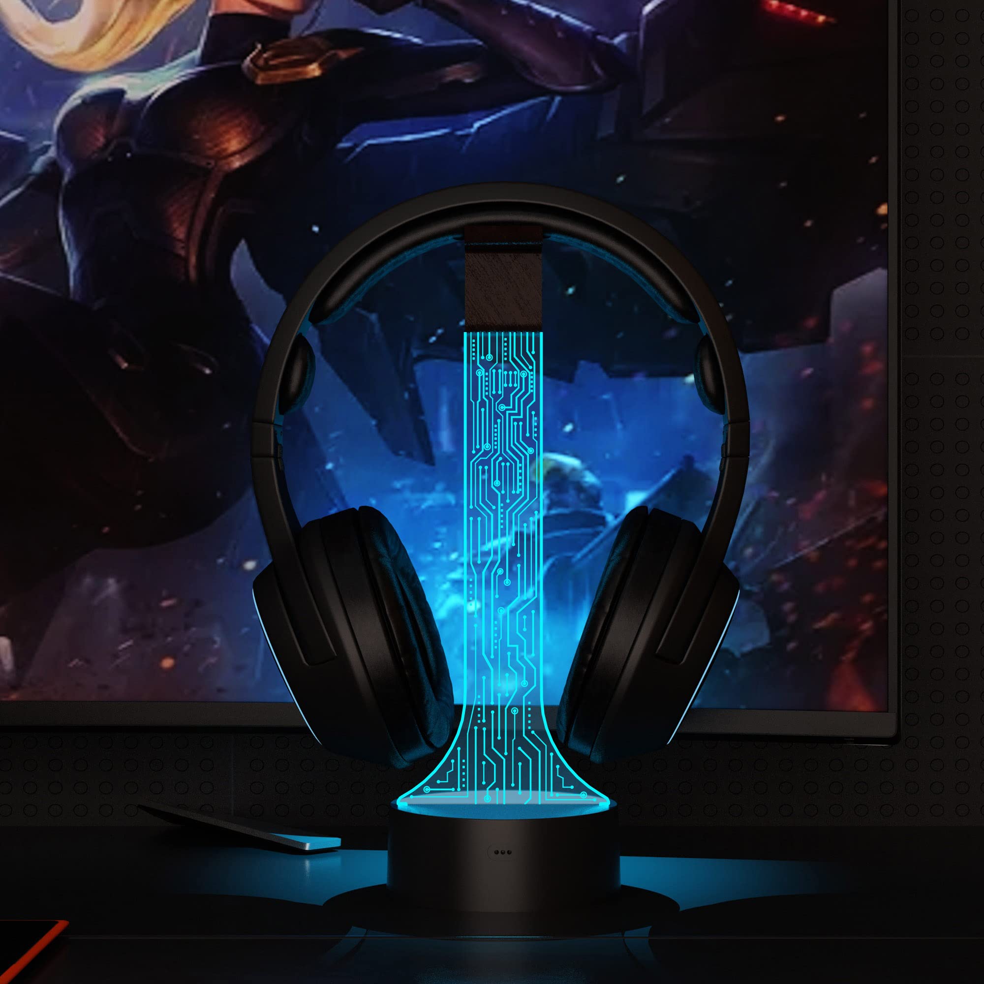 YuanDian Leuchtender Kopfhörerständer für Schreibtisch, Gaming Headset Halterung, RGB mit 16 farbigen Lichtern für Spielzimmer Dekoration, Coole Gamer Geschenke für Männer, Freund
