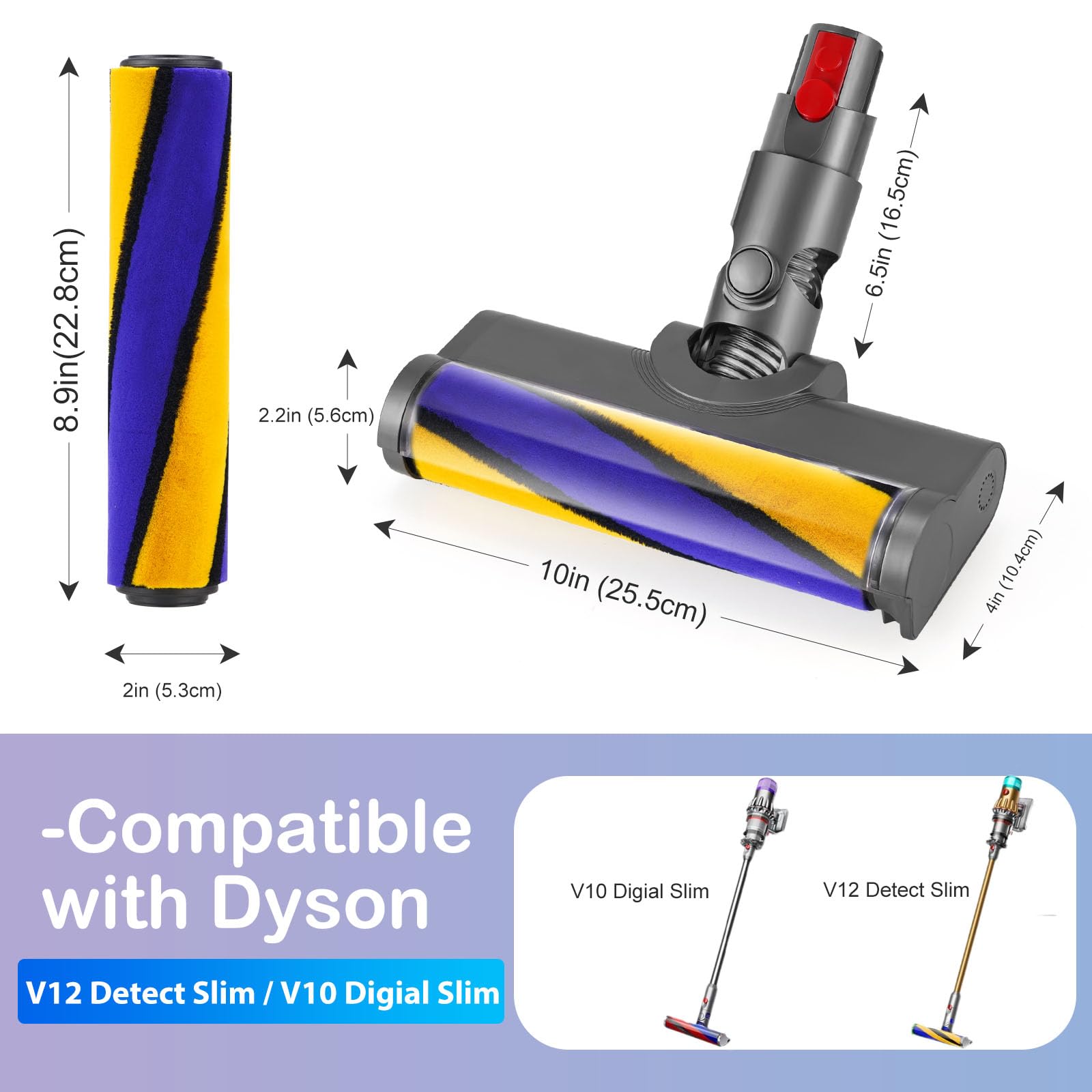 LED Bodendüse Bürste für Dyson V12 Detect Slim, Ersatzbürste Zubehör mit LED-Licht, Elektrischer Soft-Roller Bürste zur Reinigung von Hartböden