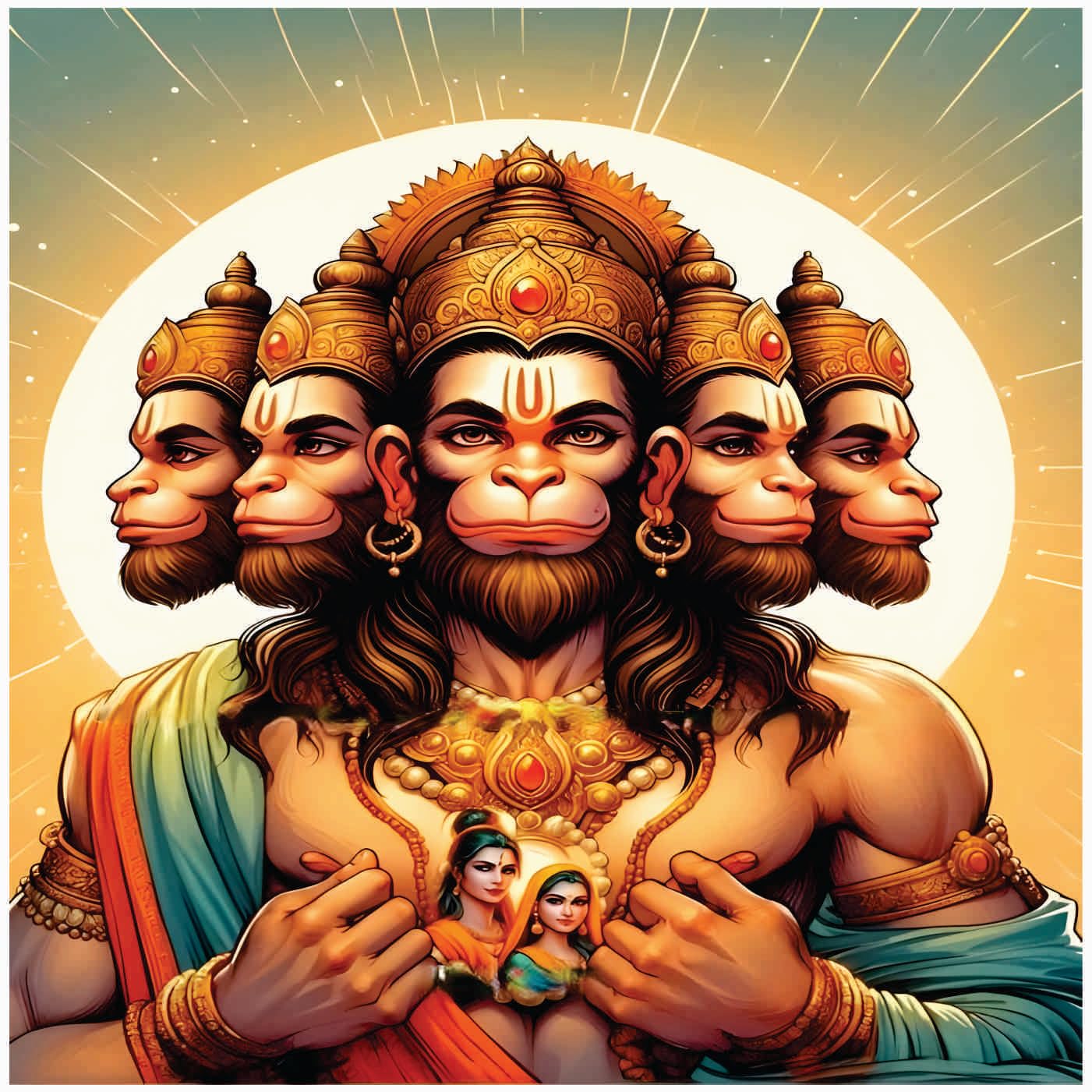 SR DECOR Panchmukhi Hanuman God Wall Poster For Pooja Room Living Room Office Size -40Cm X 40Cm