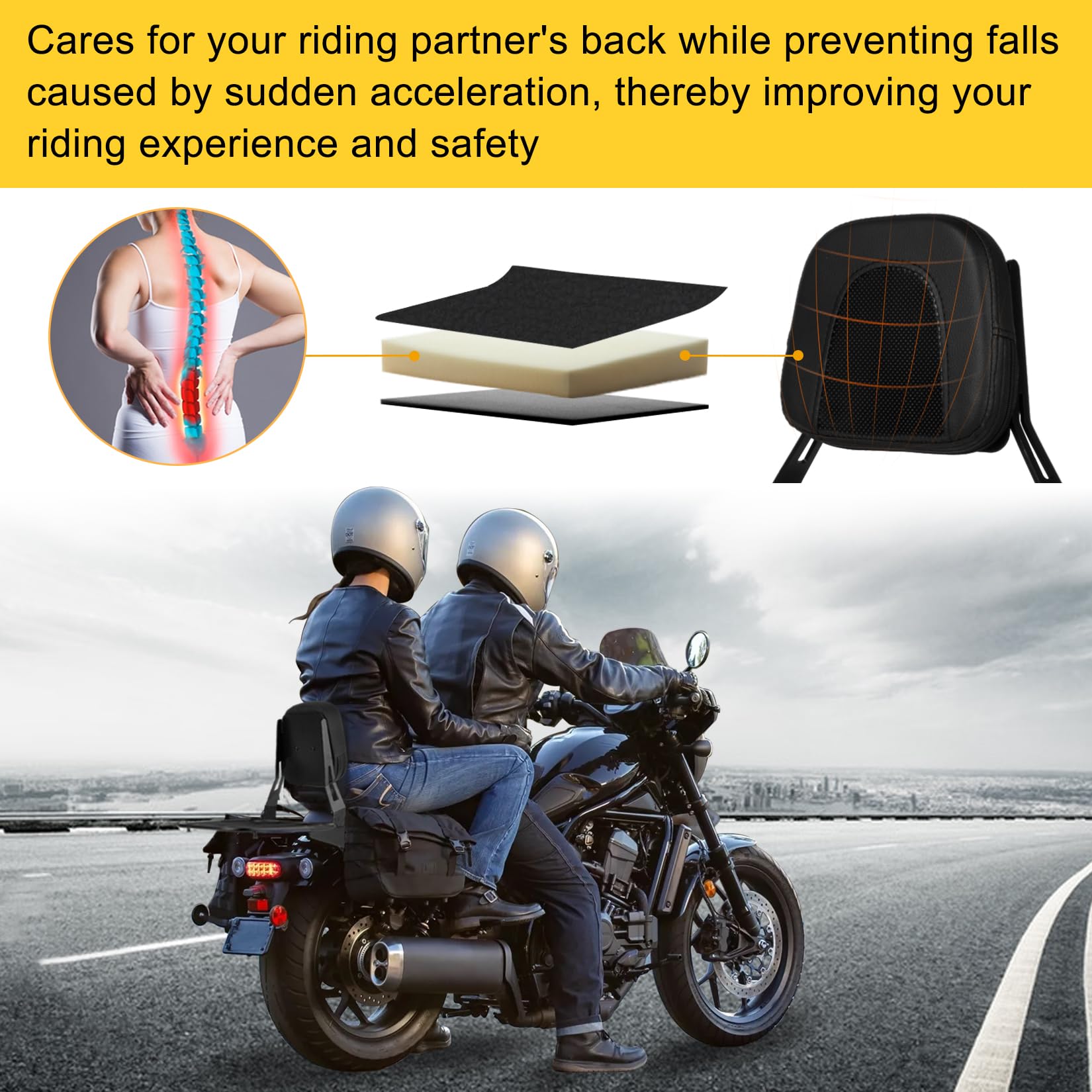 Coussin de Siège de Dossier Arrière de Moto avec Porte-Bagages pour Rebel CMX1100 CMX1100T DCT 2021-2025, PSLER Dossier Passager Sissy Bar avec Support de Chargement Moto Accessoires