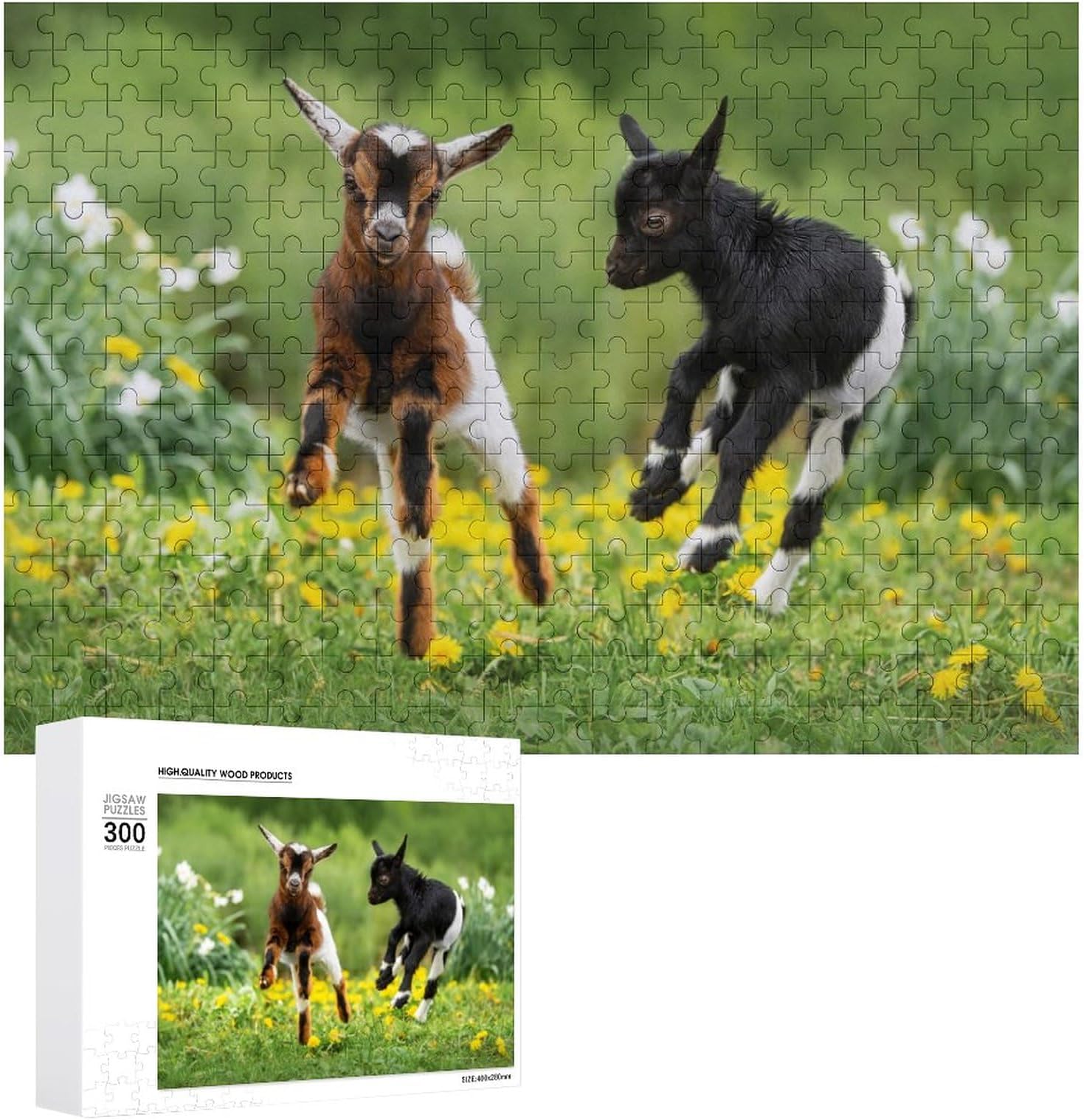 Puzzles for Adults 300 PCS Pieces, Two Little Funny Goats Jigsaw Puzzle Fun Family Challenging Puzzles Puzzle Game