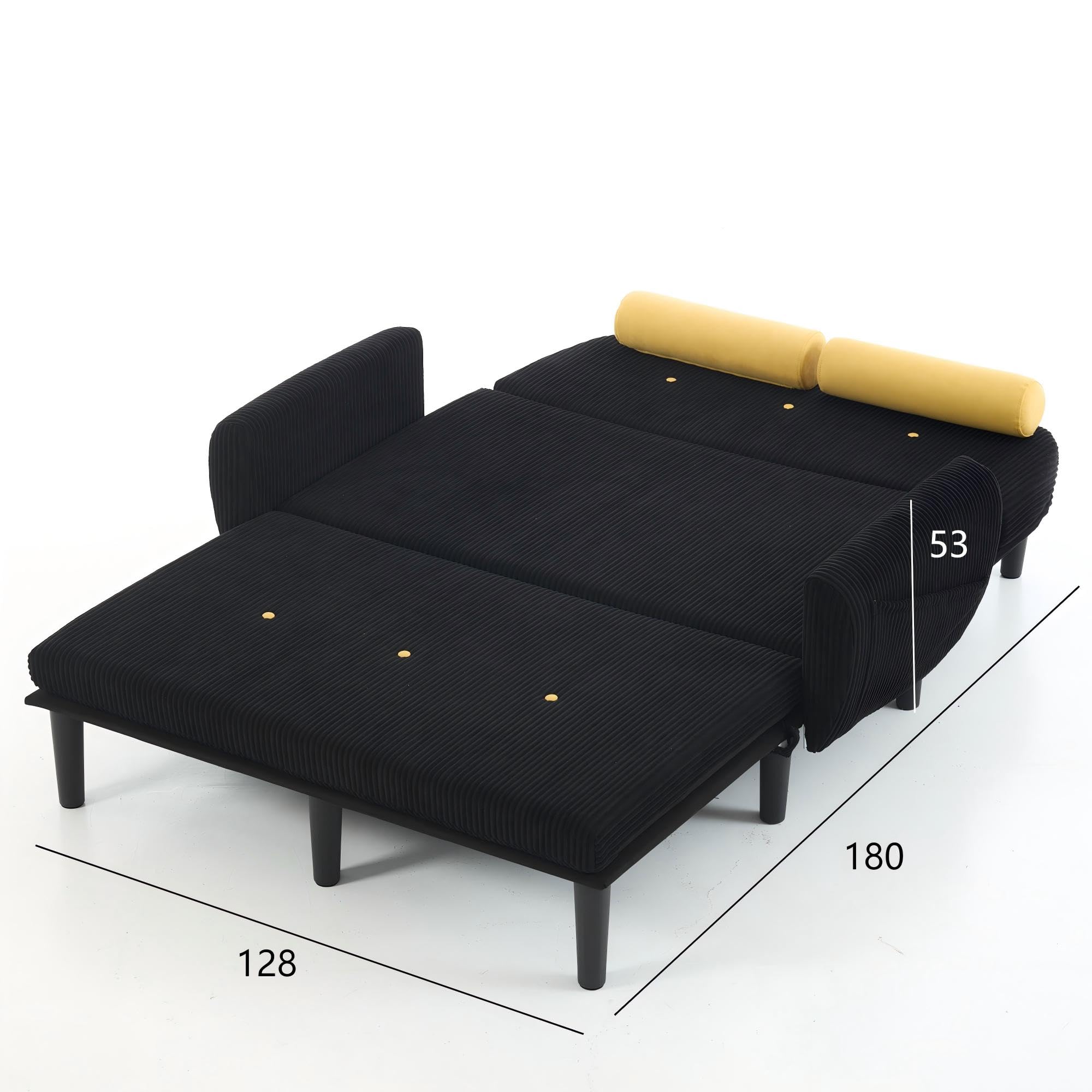 Generisch Schwarzer Cord-Loveseat-Sofa für das Wohnzimmer, als Daybed und Relaxsessel mit Stauraum.