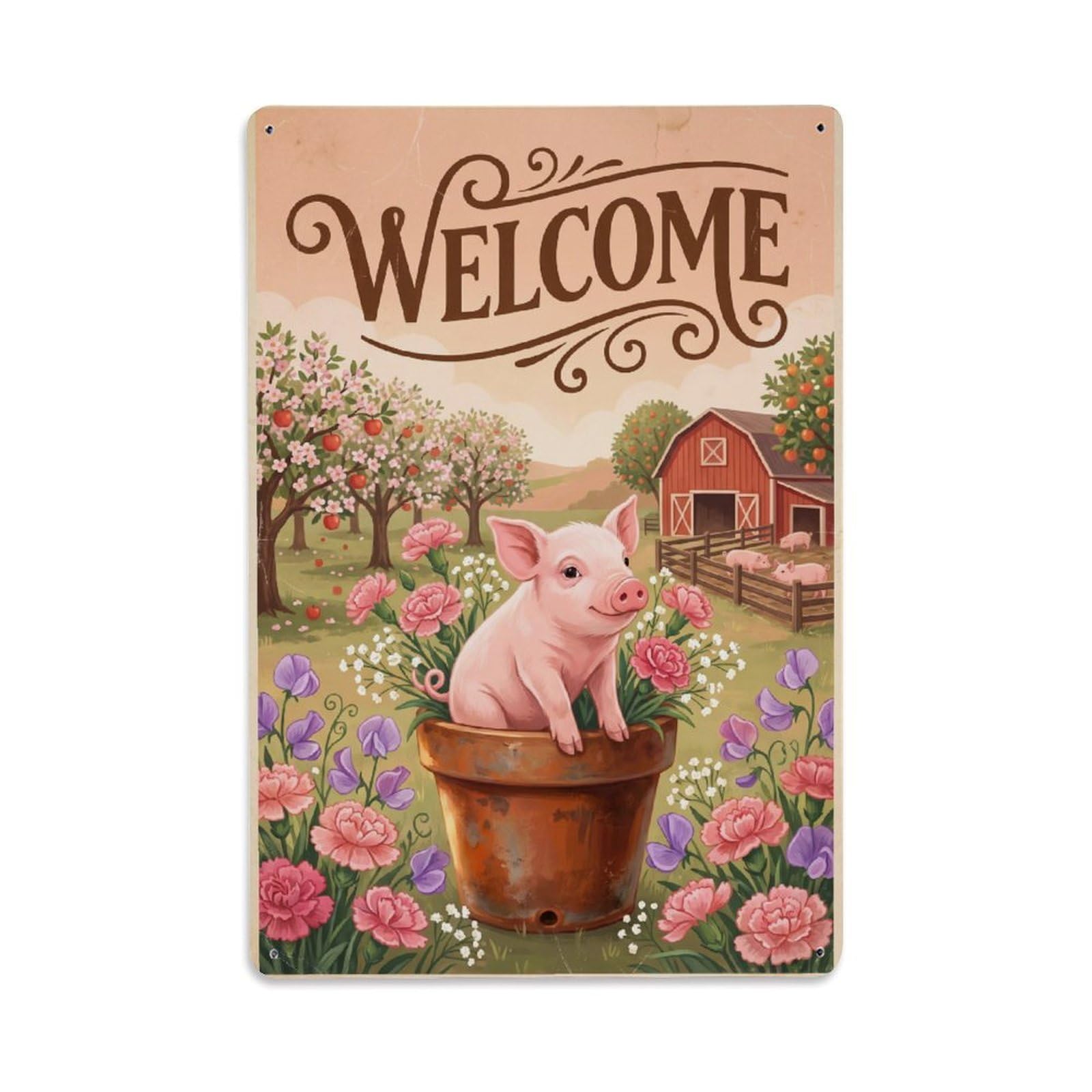 Cxhjca 8X12inch(20X30cm) Vintage Welcome Piglet Cozy Corner Metal Tin Sign