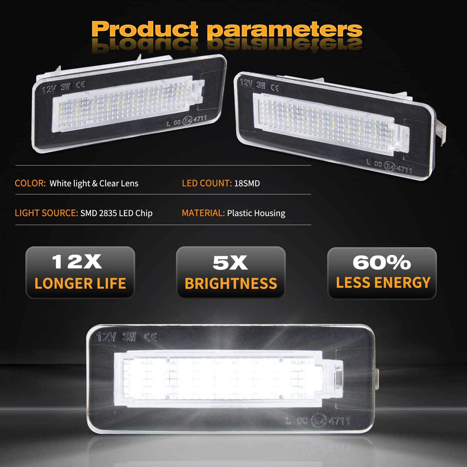 Luce Targa a LED per Merce-ds Benz Smart fortwo Cabriolet W450 W451 W453, Lampada Targa a LED, 2 Pezzi 18 * 2835 SMD Canbus
