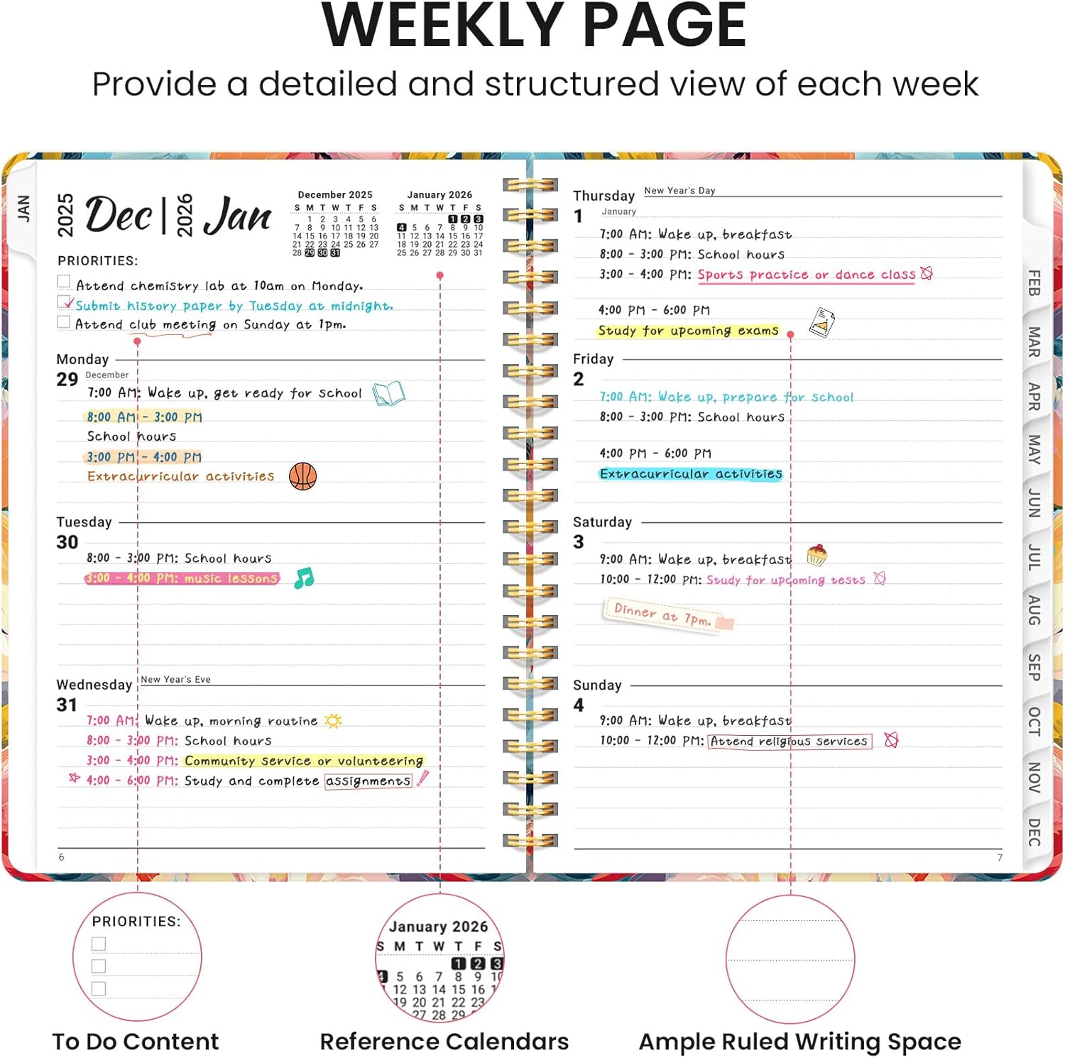 2026 Planner, Weekly and Monthly Calendar Planner for Women, Jan 2026 - Dec 2026, Hardcover Planning Agenda book with Tabs, Spiral Bound, Inner Pocket, Perfect for School Office Supplies, 6.3 x 8.5 - Pastel Garden