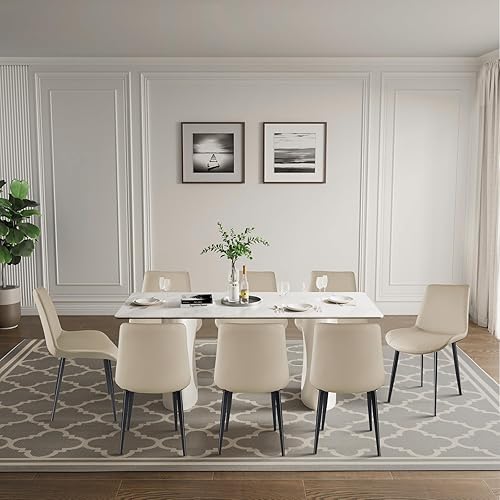 Vista 24 de Sillas de comedor, modernas sillas de comedor de piel sintética con patas de metal resistentes, asiento tapizado, sillas laterales decorativas