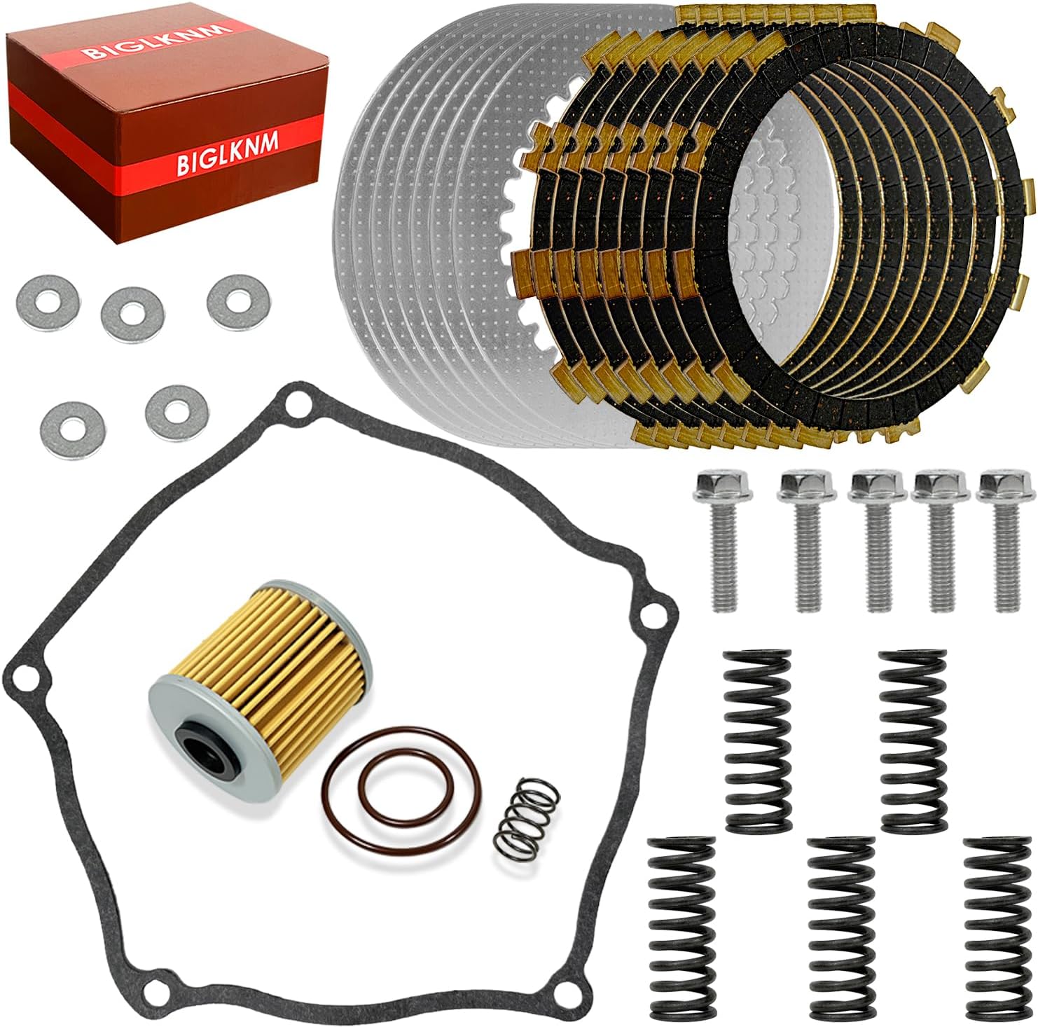 Clutch Kit Friction Steel Plates & Gasket Springs Kit & Oil Filter Compatible with 2004-2008 KX250F Replace for 13088-0018 13089-013