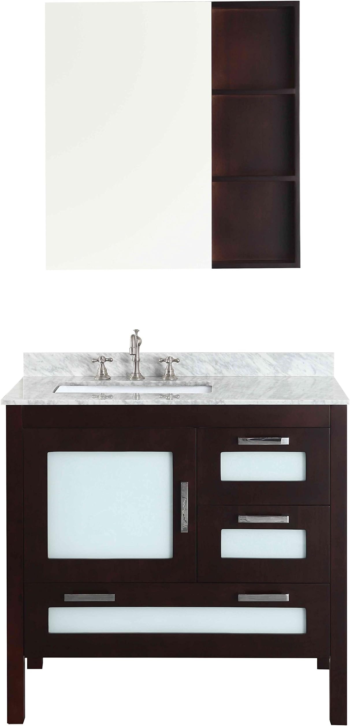 Bathroom Vanities SB-251-1ECM Contemporary Single Vanity with Soft Closing Drawers, Matching Medicine Cabinet and Mirror, 37", Espresso