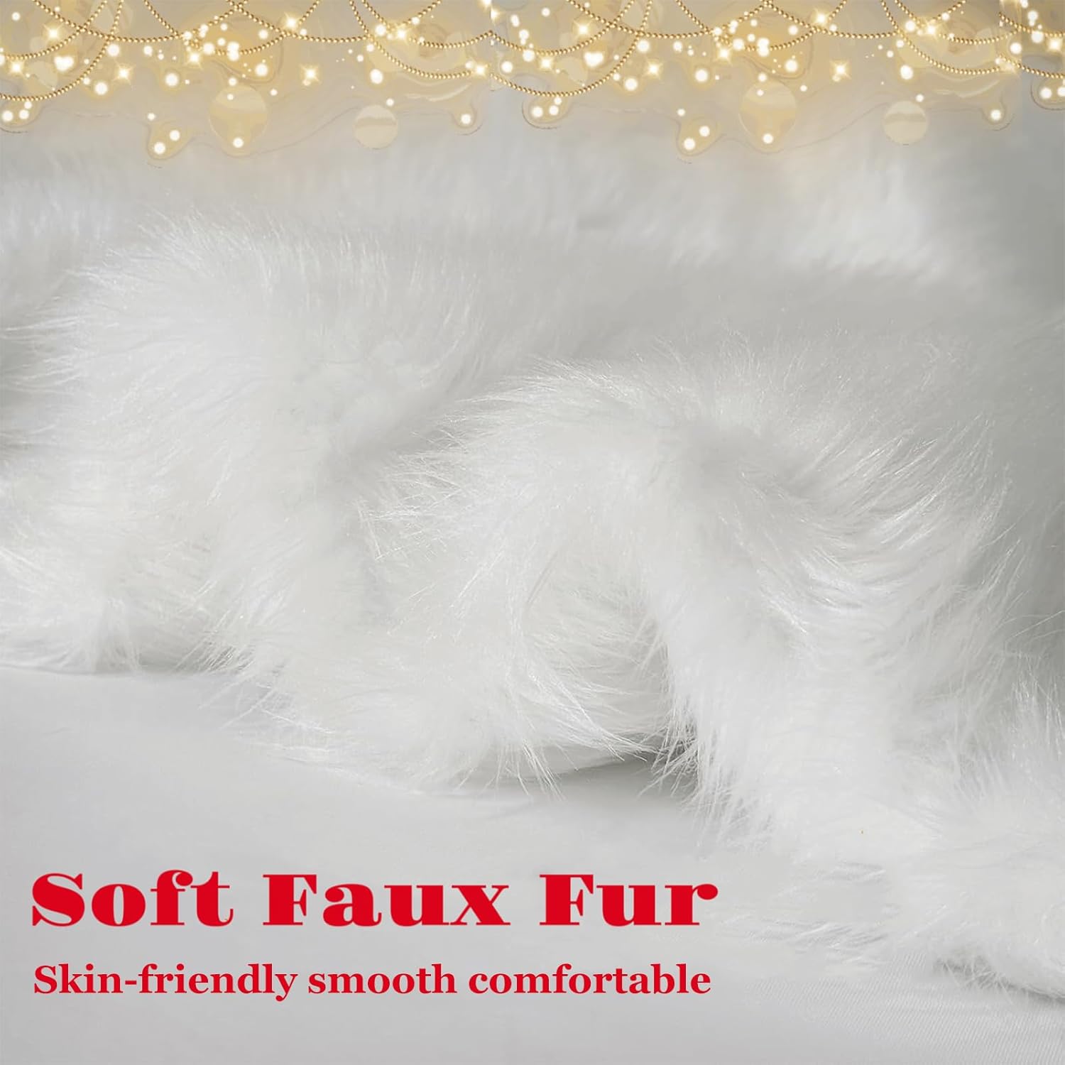 Christmas Tree Skirt, 60 Inch Christmas Decorations Tree Skirt, Faux Fur White Soft Long Thick Velvet Tree Rug, Large Vintage Tree Base Cover Round Mat for Merry Christmas Holiday Party