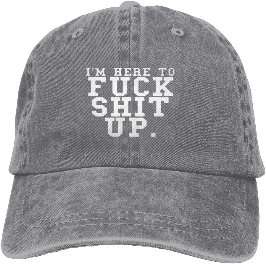 I'm HERE to Fuck Shit UP.PNG Adult Adjustable Printing Cowboy Baseball Hat Ash