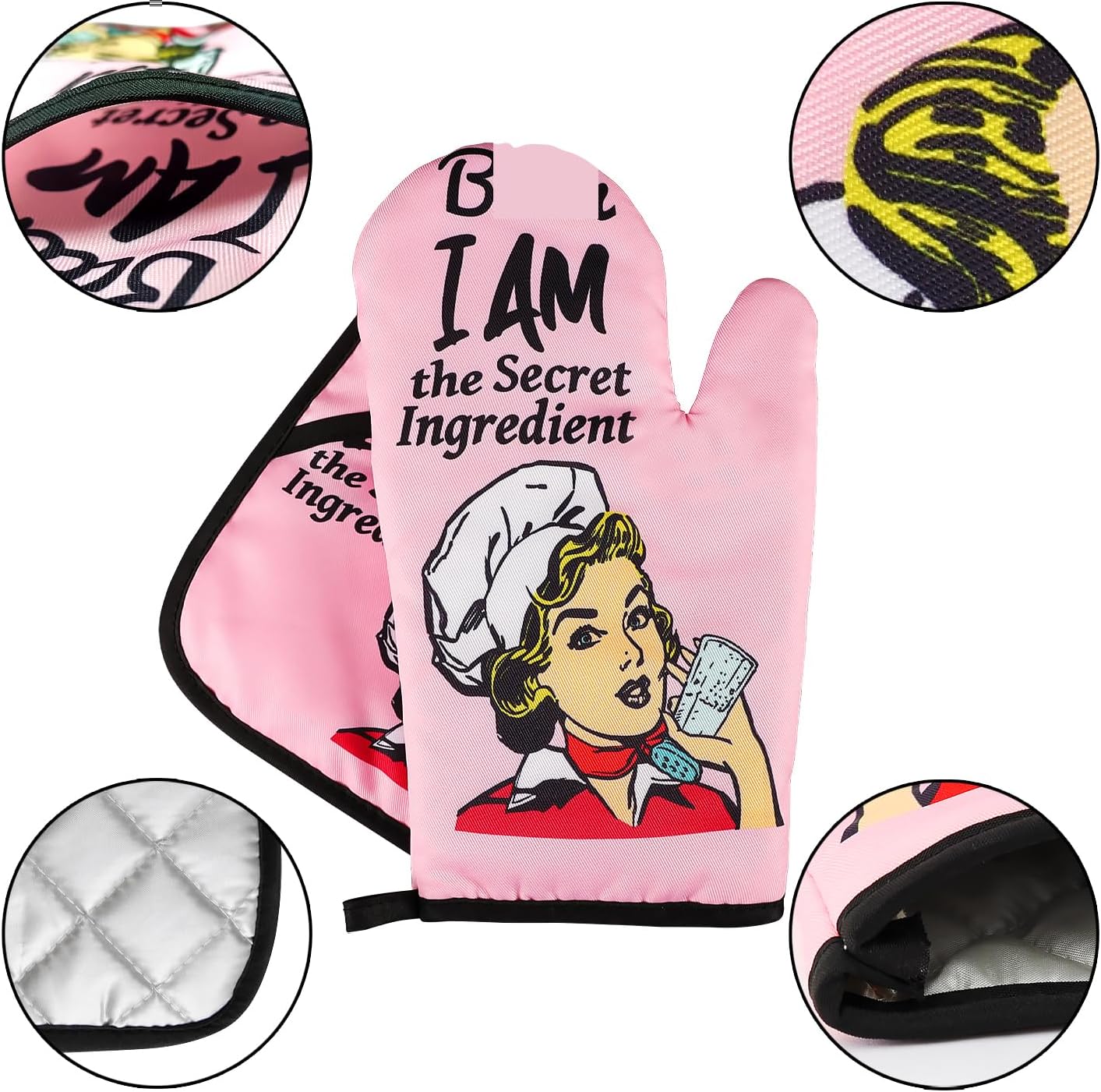 Funny Oven Mitts and Pot Holders Sets Cooking BBQ Non-Slip Quilting Grill Mitts Heat Resistant Housewarming Gifts I Am The Secret Ingredient - Image 3
