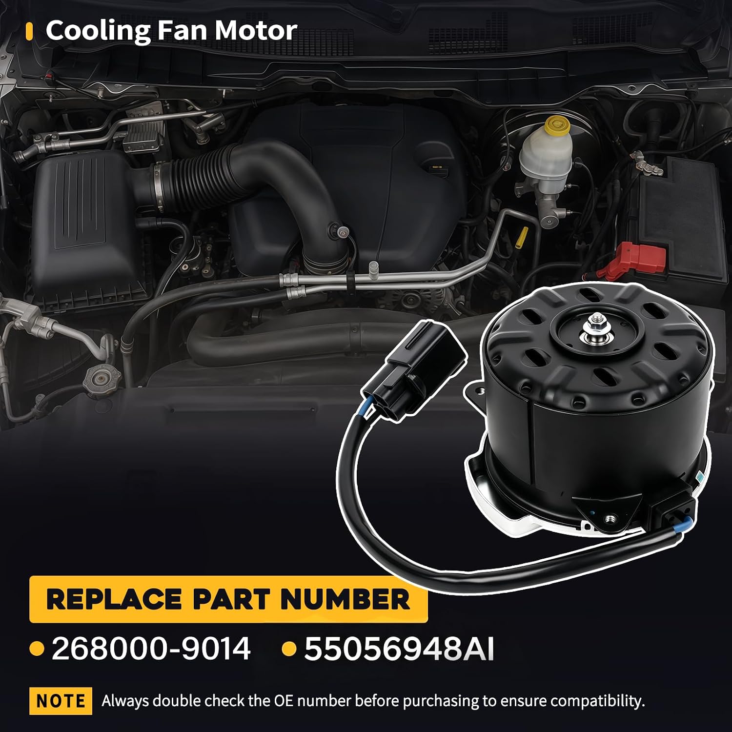 Engine Cooling Fan Motor Fit for Ram 1500 4.7L 5.7L 2011-2018 Fit for Ram 2500 5.7L 2010-2018 Fit for Ram 3500 5.7L 2011-2018 Replaces 268000-9014 55056948AI image 2