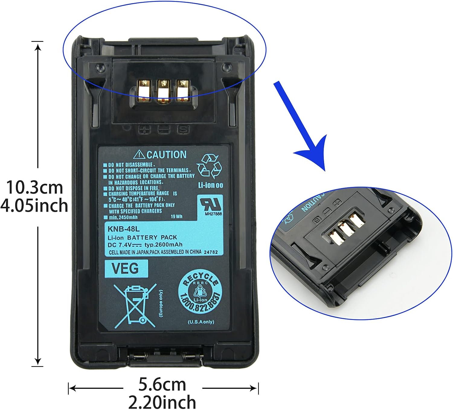 10 Pcs KNB-47L KNB-48L Battery Li-ion Replacement Battery for Kenwood TK-5220 TK-5320 NX-200 NX-300 Two Way Nexedge Radios 2600mAh