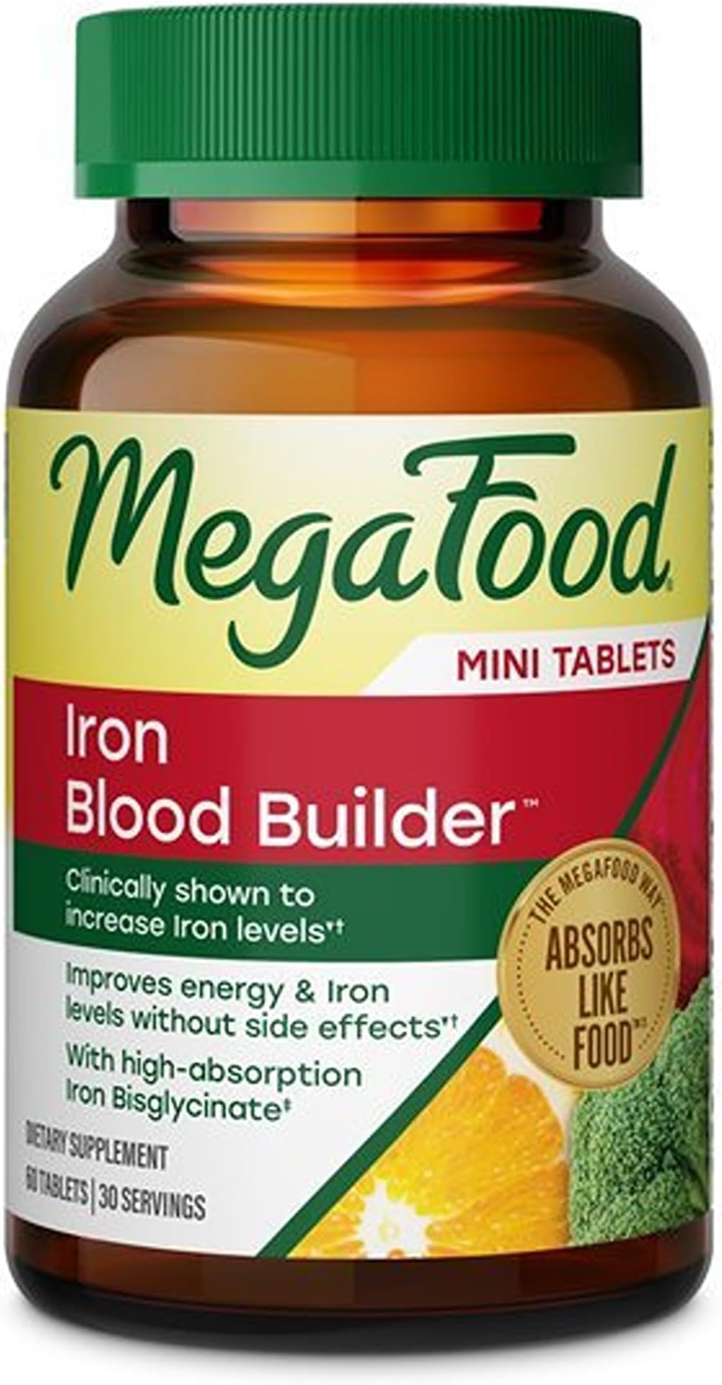 MegaFood Blood Builder Iron Supplement, Energy Support, 60 Mini Tablets