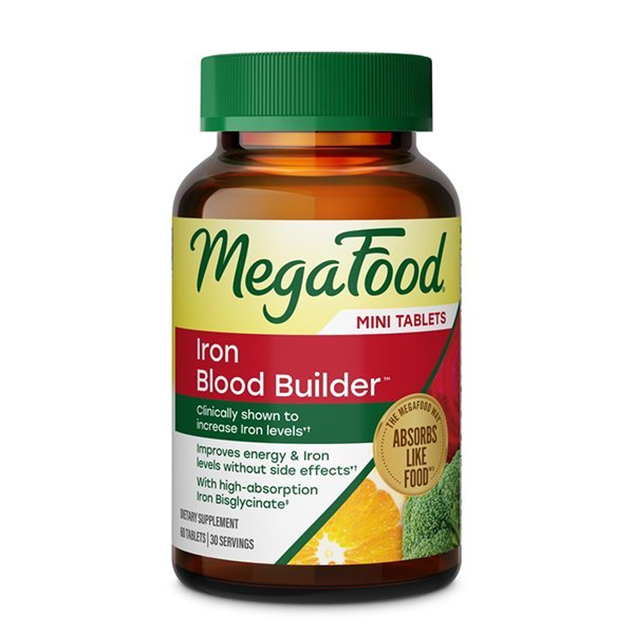 MegaFood Blood Builder Iron Supplement, Energy Support, 60 Mini Tablets Unflavored 60 Count (Pack of 1)
