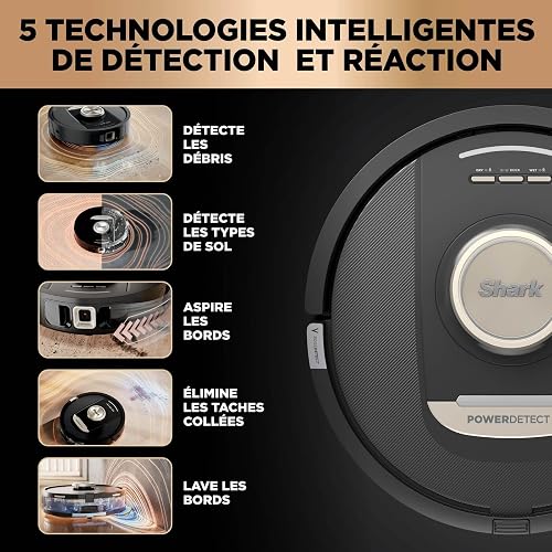 Shark PowerDetect Aspirateur Robot Laveur avec Base autovideuse et nettoyante de 60 Jours – Navigation 3D LiDAR – Wi-FI/App – 4 tampons Anti-microbiens, 1 Cartouche Anti-odeurs et 2 brosses – Noir - 6