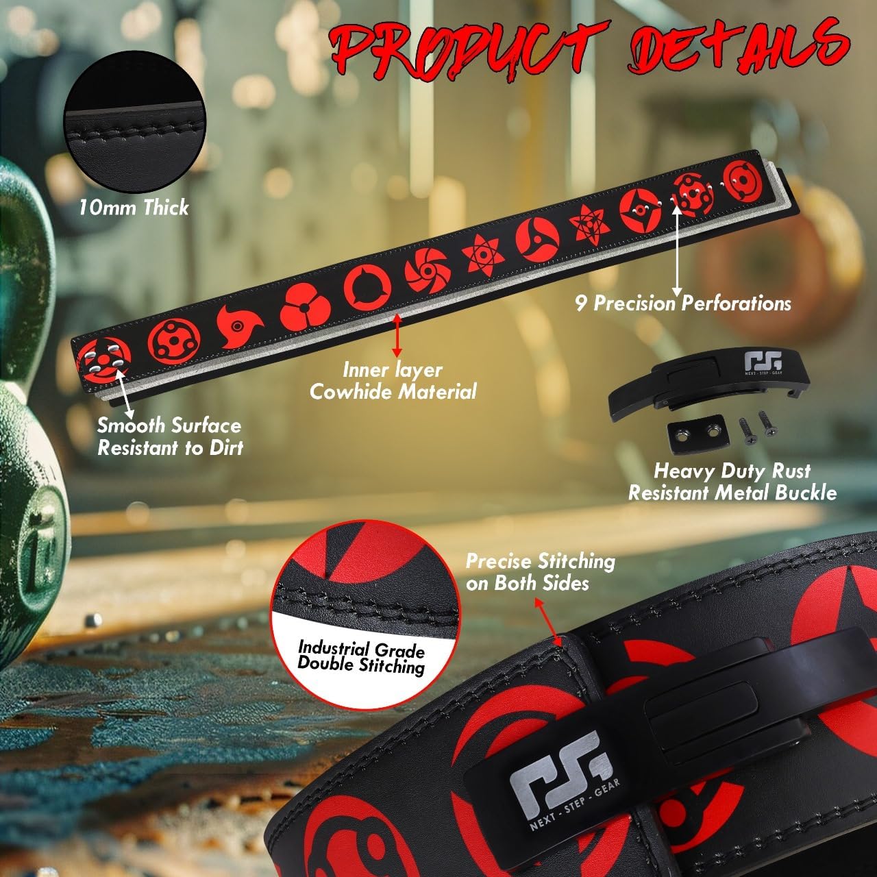 Anime Weightlifting Belt - Durable Gym Leather Belt for Back Support during Powerlifting, Squats and Deadlifts - for Men and Women