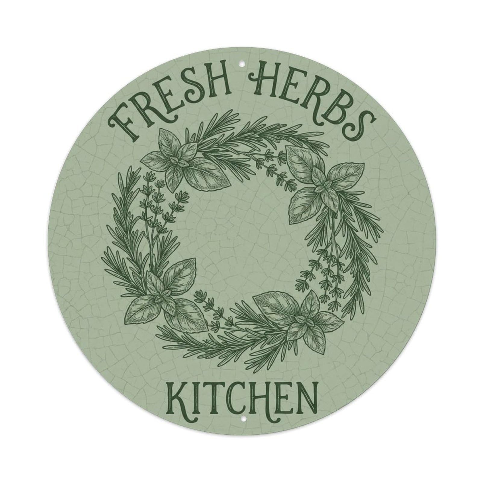 Fresh Herbs Kitchen Farmhouse Wreath Badge Metal Tin Sign