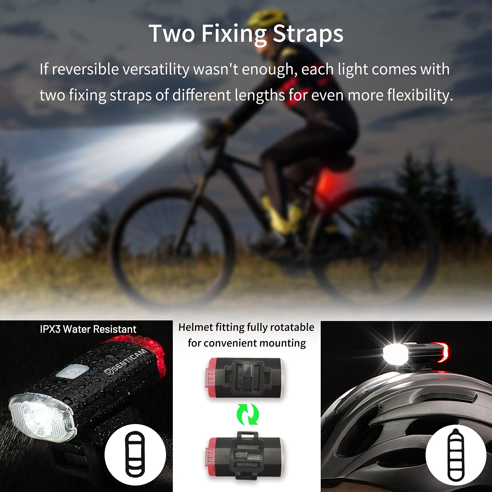 Resistente Acqua IP66 Luce Per Casco Bici Senticam Ricaricabile