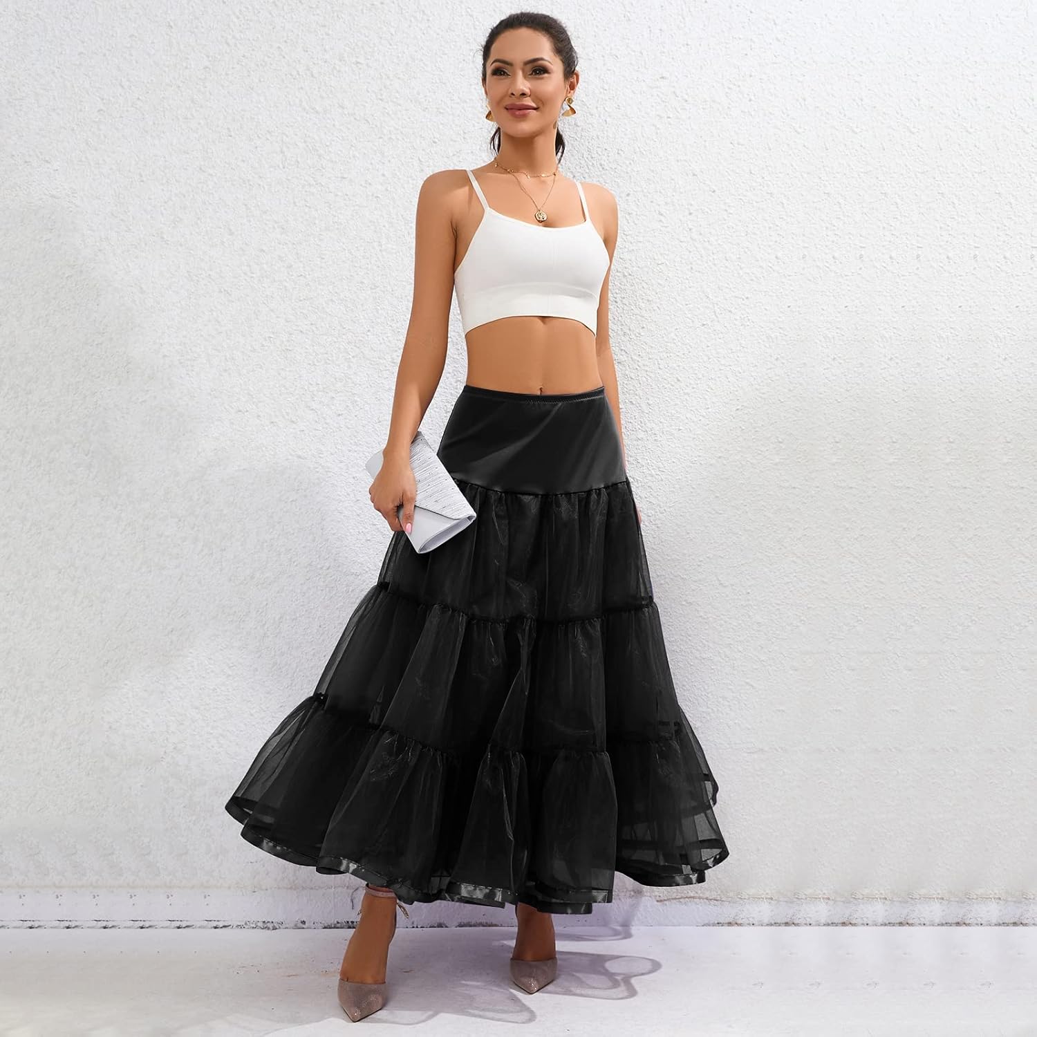 Women's 1950s Petticoat Lightweight Vintage Skirt Elastic High Waist A-Line Floor Length Ballet Underskirt - Image 2