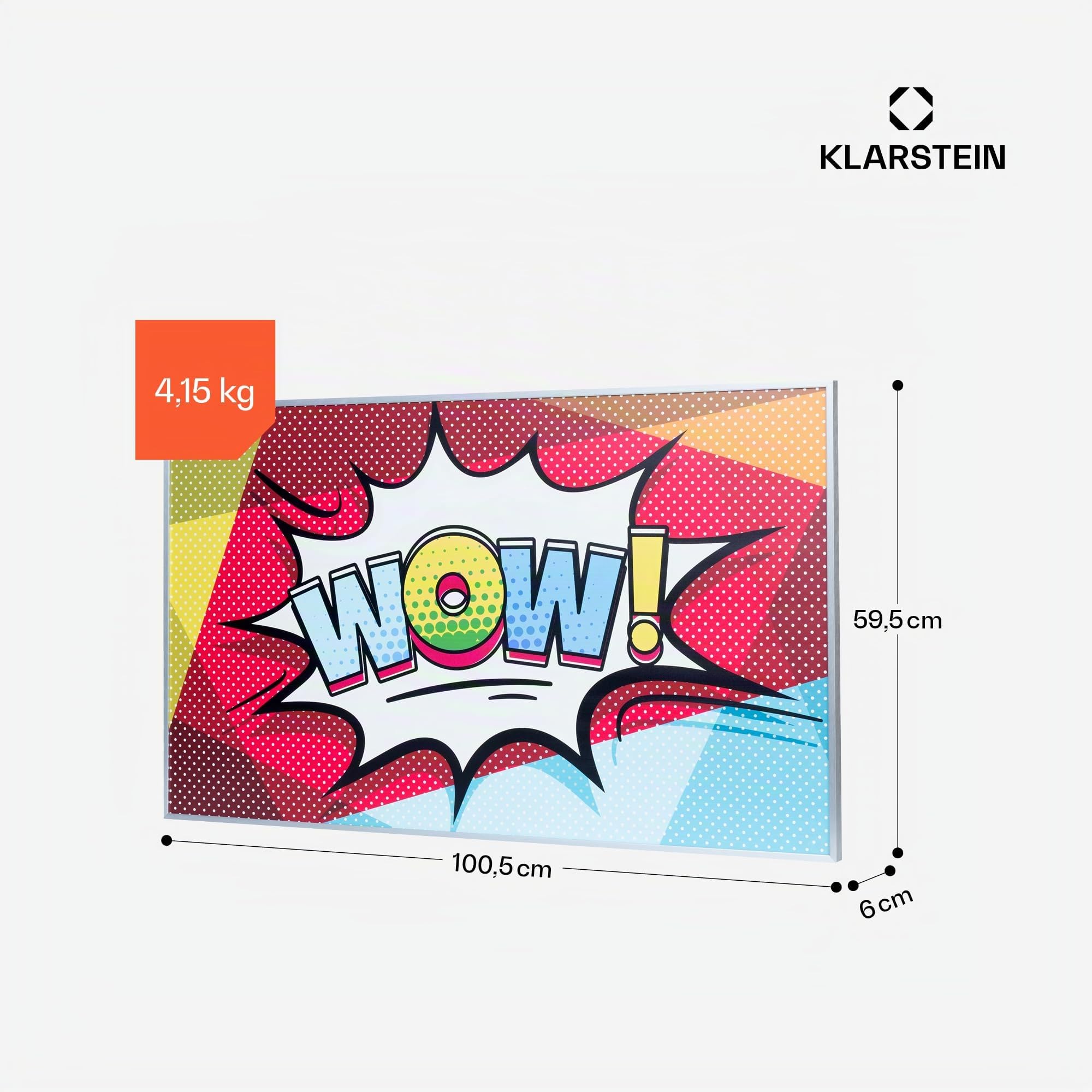 Klarstein Infrarotheizung mit Thermostat, 600W Elektroheizung, Bild-Infrarotheizung zur Wandmontage, IR mit Fernbedienung, Erkennung Offener Fenster, Feuchtraum Heizkörper, Elektro Wand Heizung