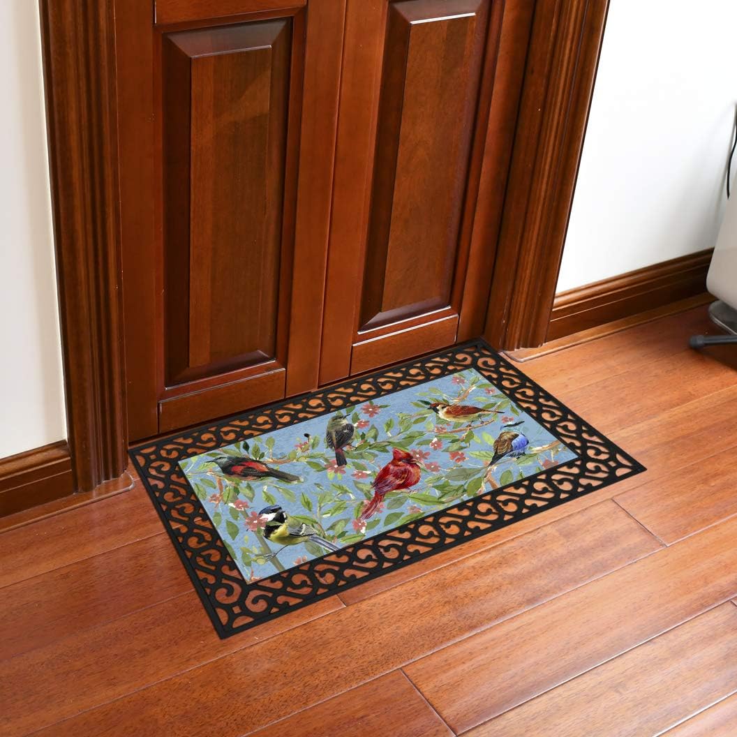 Attraction Design Rubber Welcome Door Mat, Decorative Indoor Outdoor Doormat Non Slip Front Door Mat, Easy to Clean Low Profile Mat for Entry Patio Garage High Traffic Areas, 17.7" x 29.5" (Bird A)