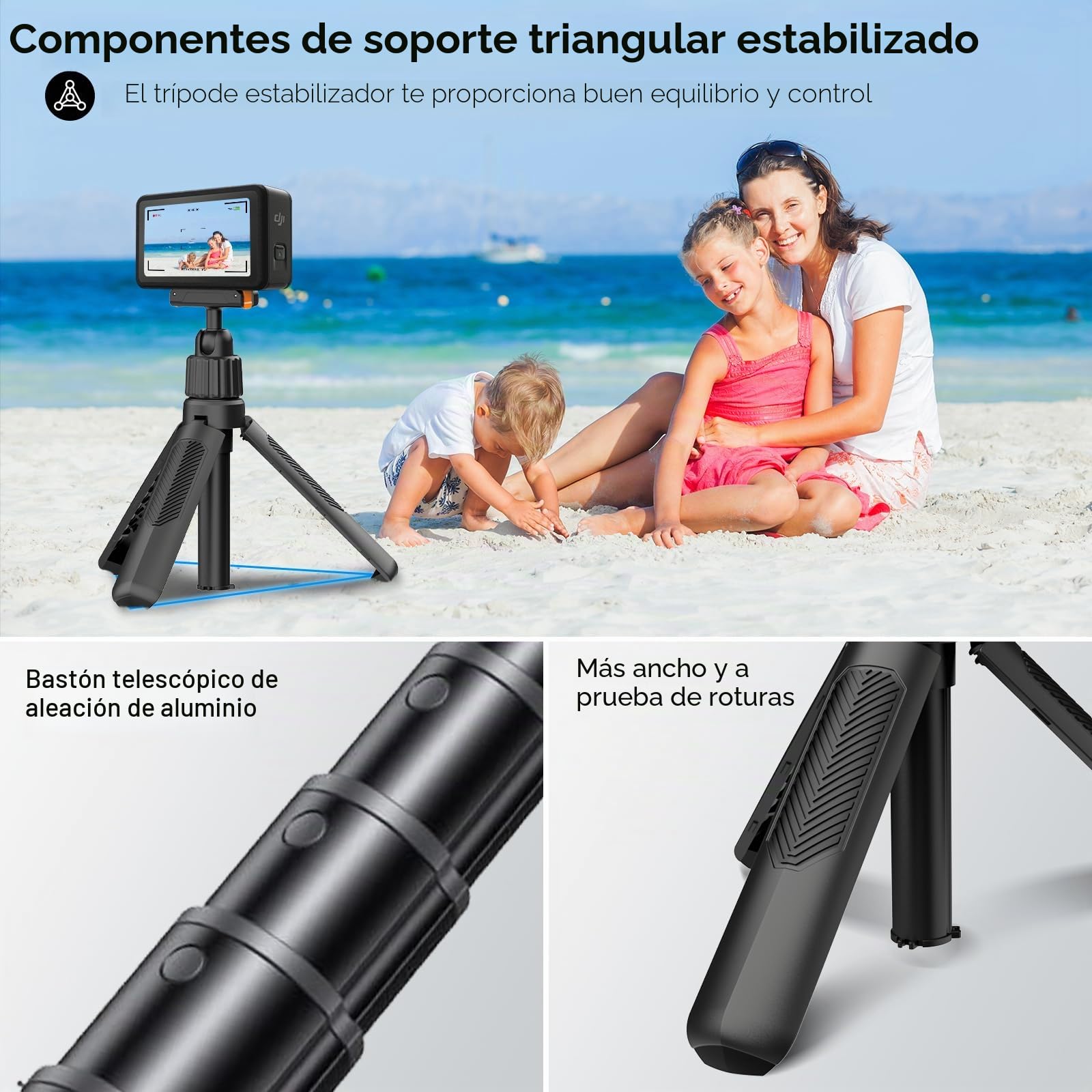 REYGEAK Ojo magnético Todo en uno, Palo Selfie Desmontable rápido, Varilla de extensión Osmo Action Mini Compatible con Osmo Action 3, Osmo Action 4, Osmo Action 5 Pro