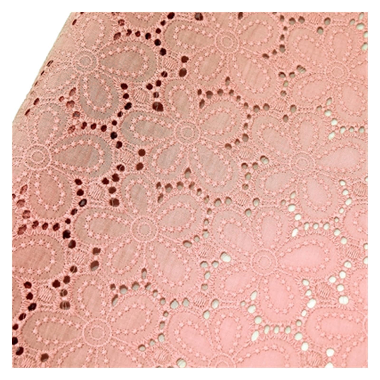 Handmade DIY Coloful Cotton Cloth Embroidered Lace Fabric Width 130cm Clothes Dress Home Accessories(Light Pink)