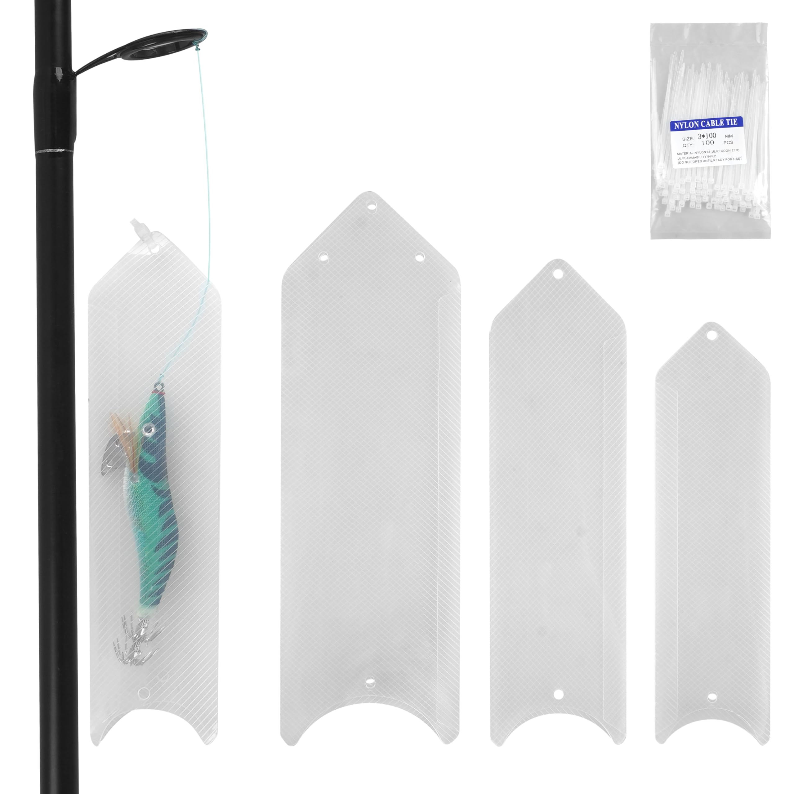 Fishing Lure Wraps 10 Packs Durable Clear Bait Lure Covers with 100 Nylon Cable Tie Easily See Lures Fishing Hook Covers Bait Storage Protector Keep Fishing Safe from Sharp Hook