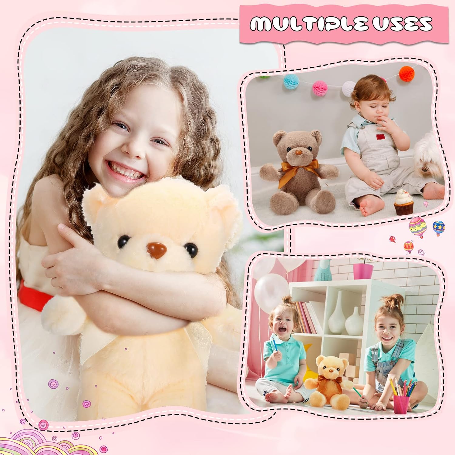Skylety 10 Pcs 12 Inch Bears Bulk Stuffed Animals Soft Gift Plush Bears Toy with Ribbon Bow for Birthday Baby Shower Wedding Graduation Party Favor(Vivid Colors)