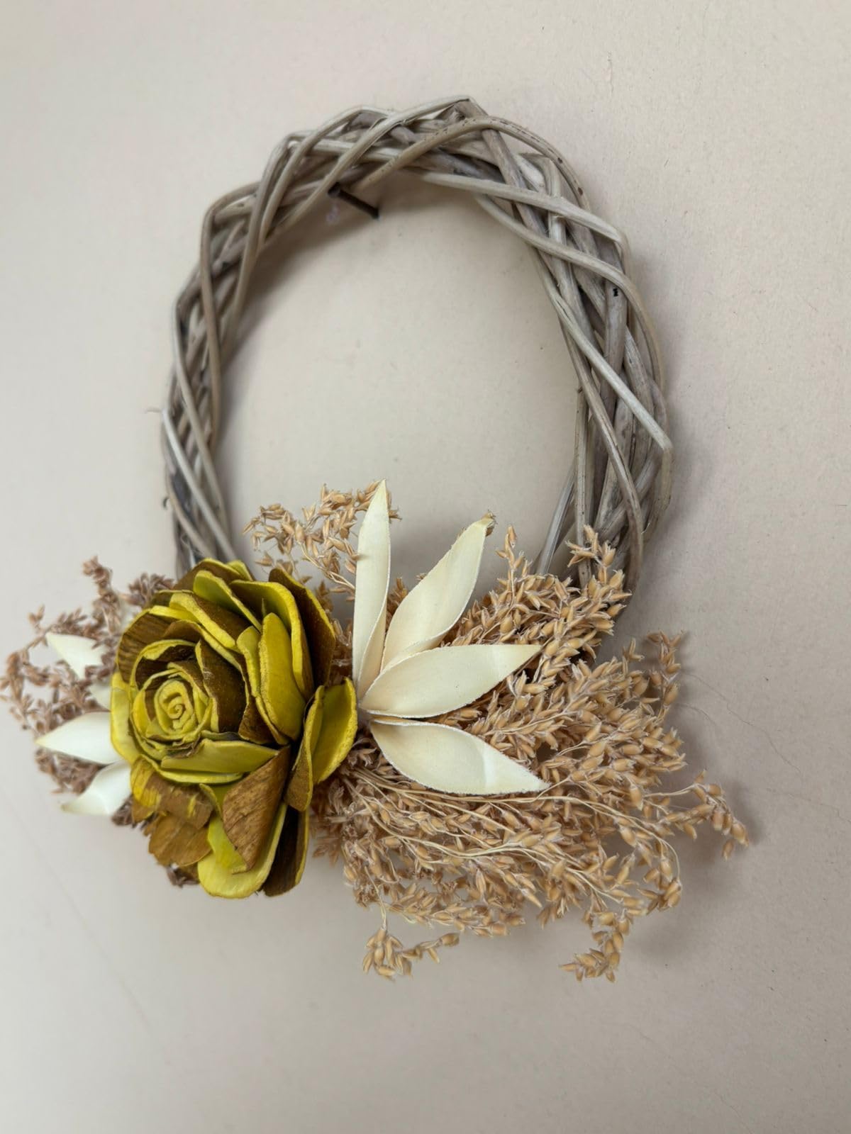 VIBES N SPACES 6.10 Inch Decorative Wicker Wreath | Natural Dried Flowers Wall & Door Hanging | Rustic Farmhouse Style Wreath for Festivals & Home Decor (Yellow) 2
