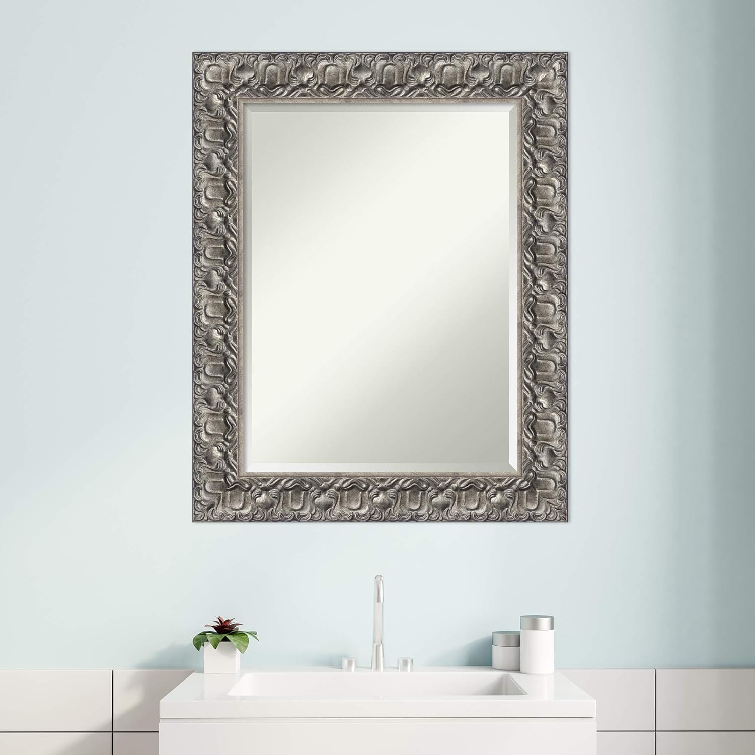 Amanti Art Bathroom Mirror for Over Sink, Vanity Mirror, Wood Frame, Hangs Horizonally and Vertically, Bathroom Wall Decor, Beveled Edge