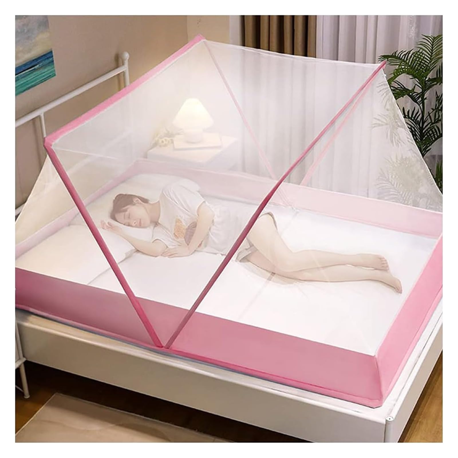 Moustiquaire portable rose pour lit pour protéger vos nuits de camping et vos sorties plein air