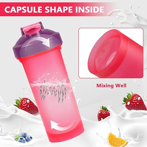 Miniatura 4 de XTKS Botella mezcladora de proteínas de 24 onzas, a prueba de fugas, vaso agitador de gimnasio con asa y bola mezcladora, mezcla bebidas sin