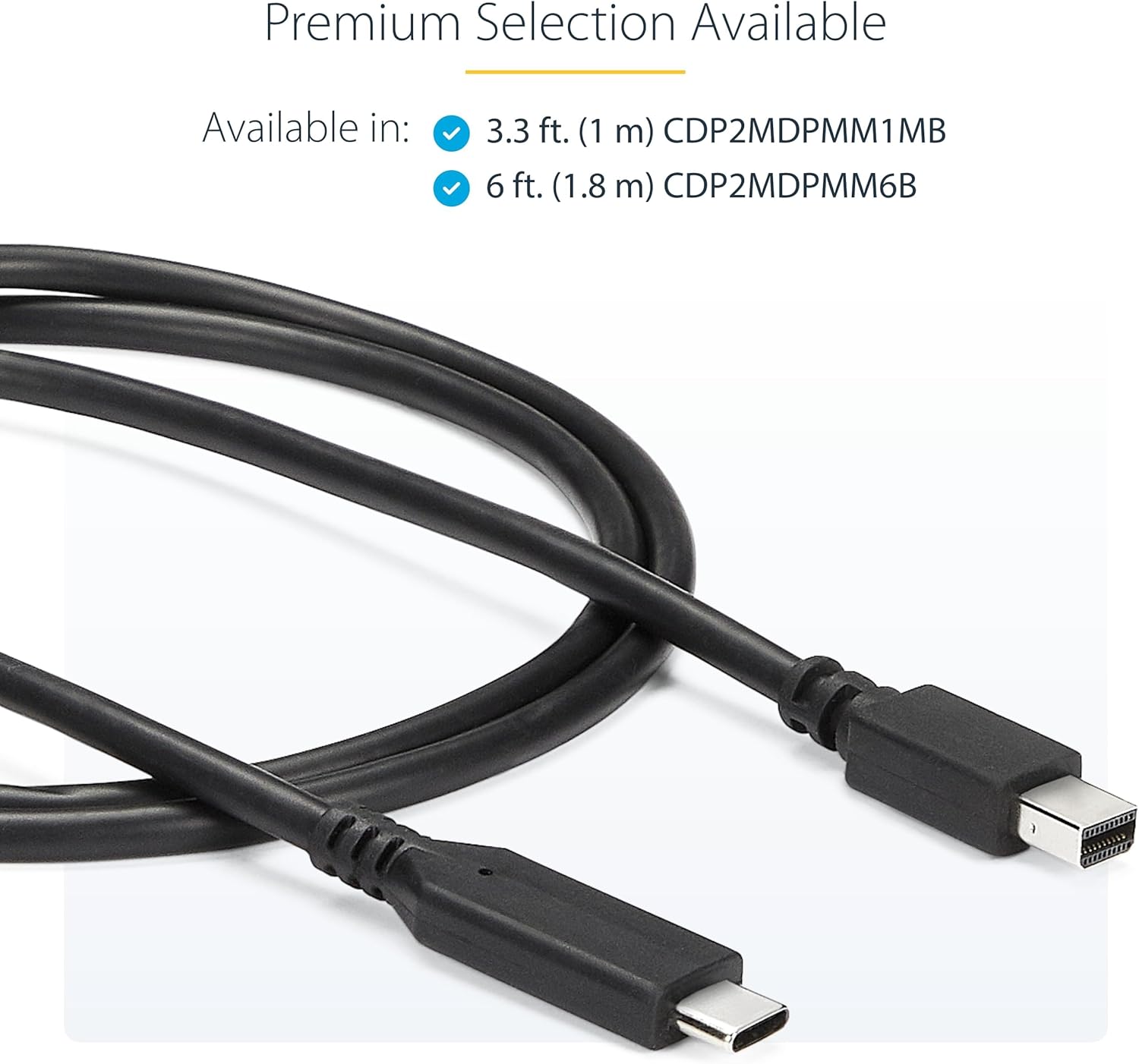 StarTech.com 6ft / 1.8m USB-C to Mini DisplayPort Cable - 4K 60Hz - Black - USB 3.1 Type C to mDP Adapter (CDP2MDPMM6B)