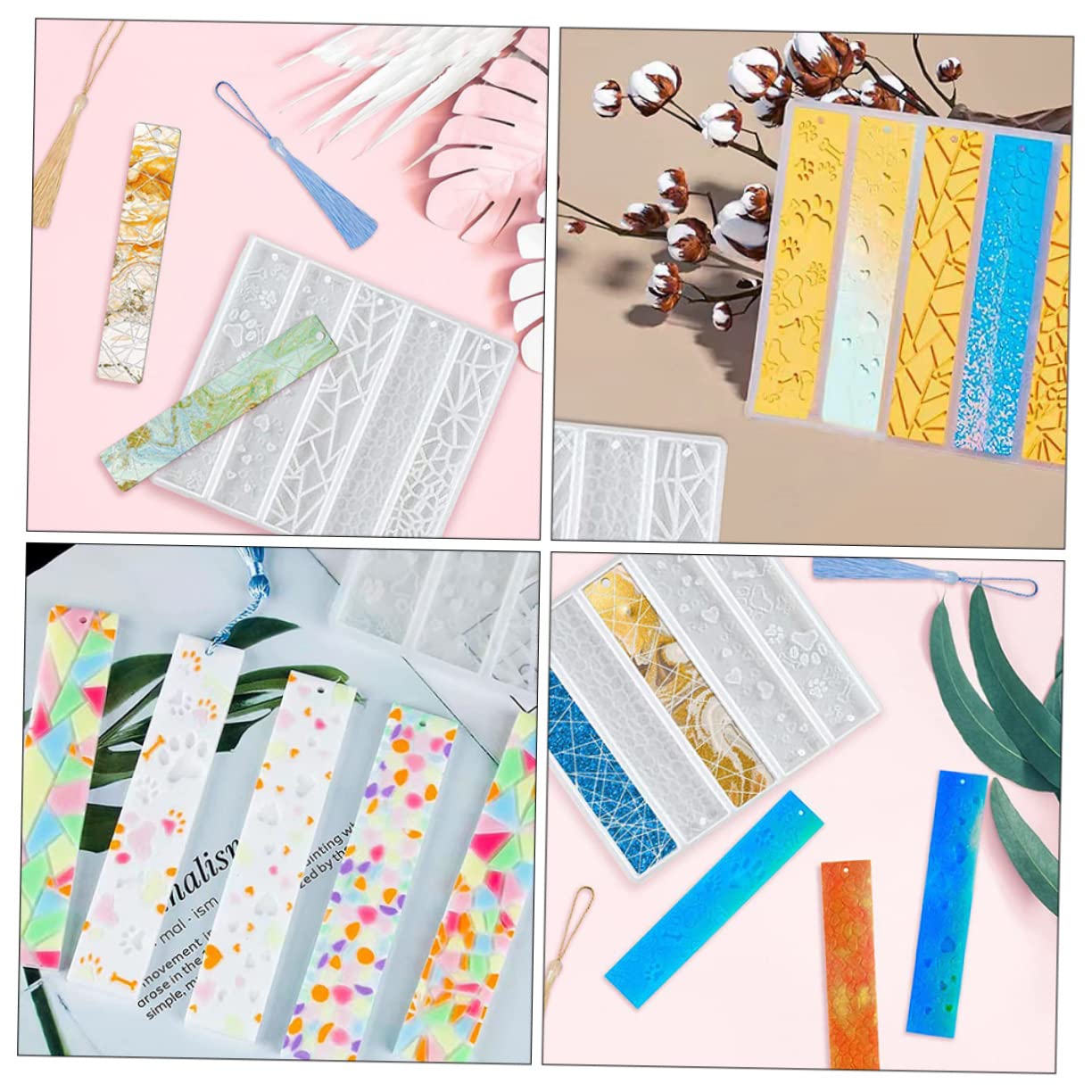 LIFKOME 4 Ensembles Moule à Signet Silicone Non Adhésif DIY avec Glands de Formes pour Artistiques Résine Époxy et Accessoires de Fournitures Scolaires