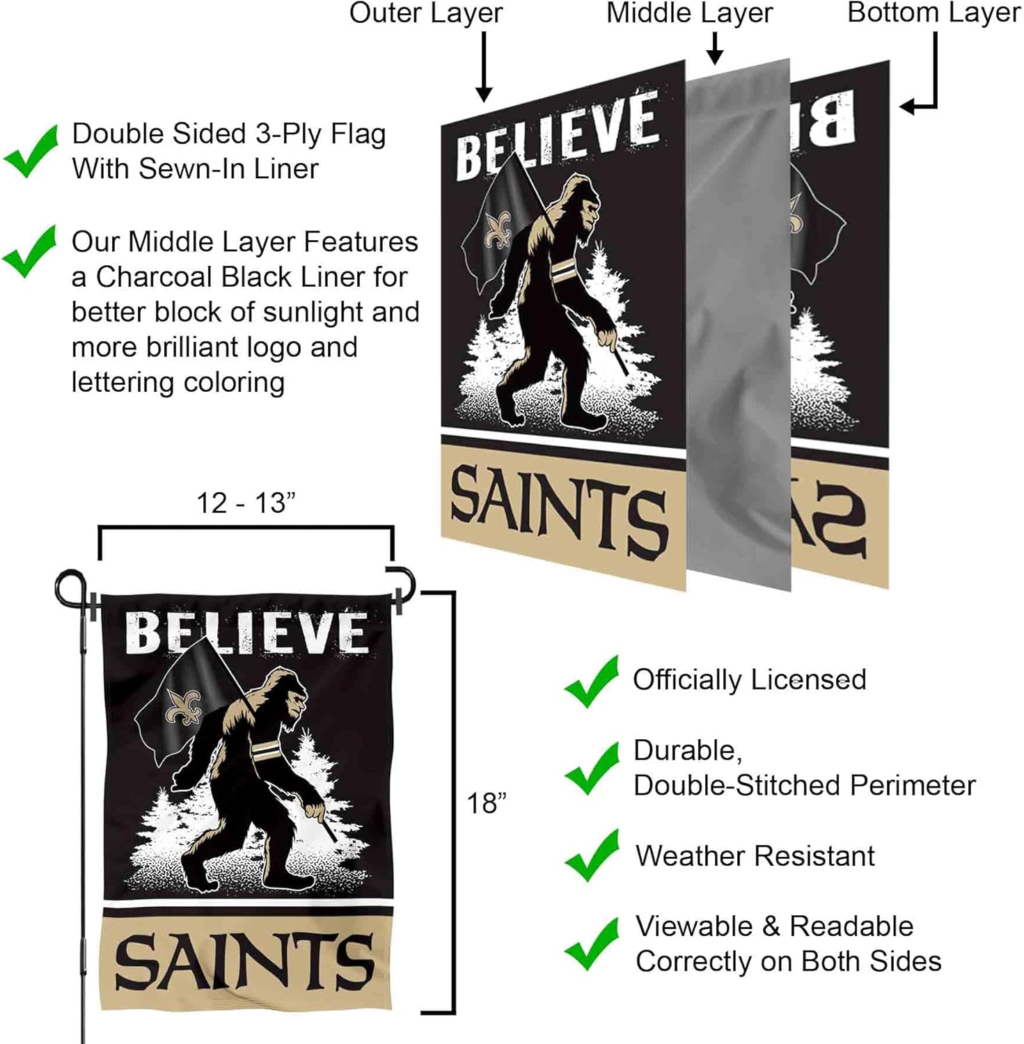 New Orleans Saints Bigfoot Sasquatch Believe Yard Garden Banner Flag - Image 6