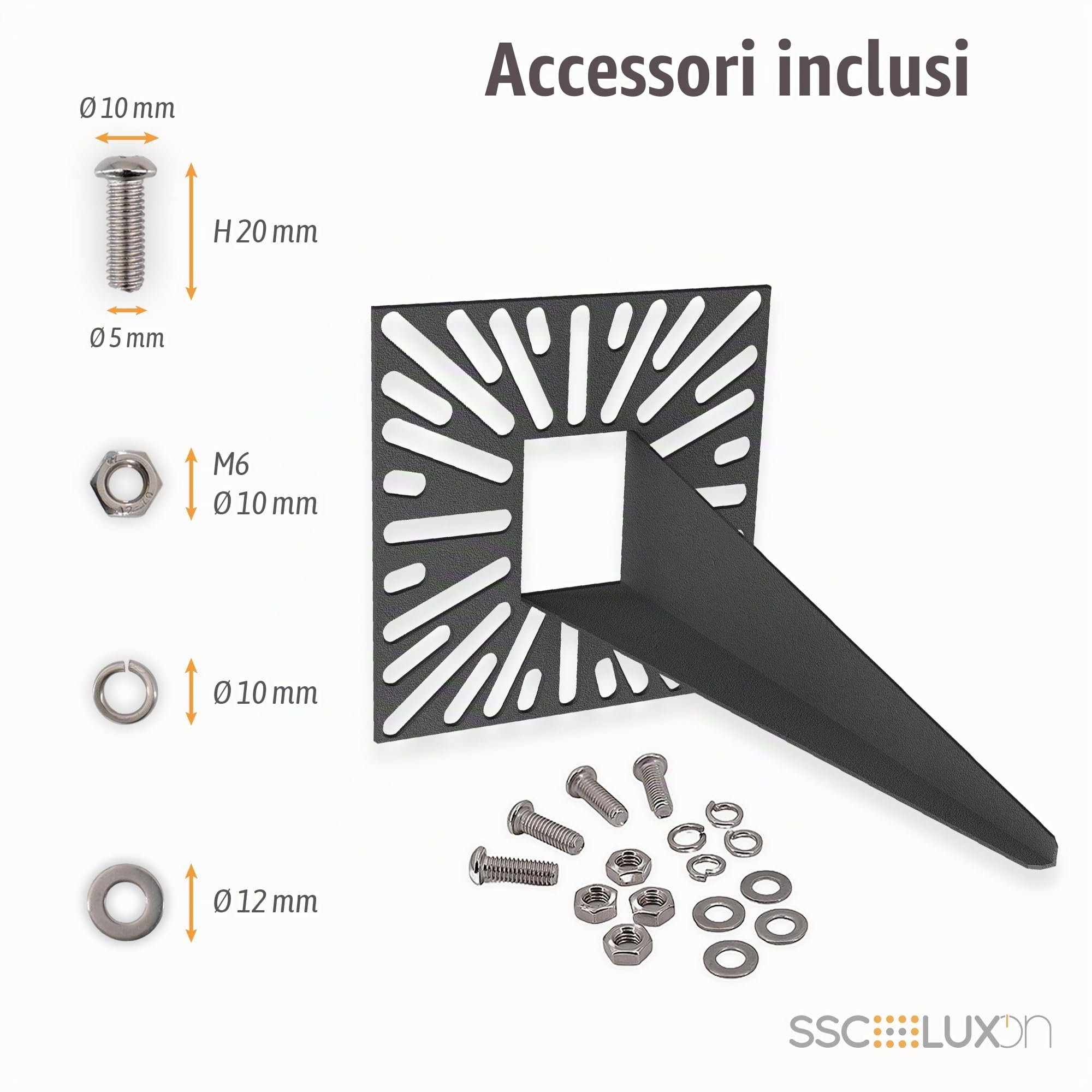 SSC-LUXon HAUKI - Set di 4 supporti da terra universali per illuminazione esterna, pali da giardino, lampioni e faretti, in alluminio nero opaco