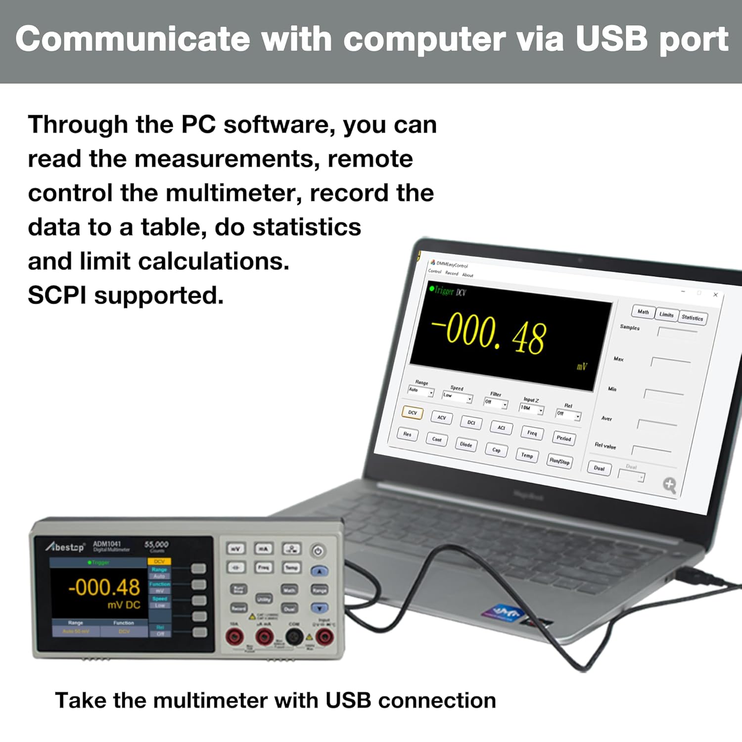Abestop ADM1041 Multimeter, Bench Multimeter Tester, 1000V DC Voltage Tester and 10A AC/DC Current, True RMS, Resistance, Frequency, Capacitance, Diode, Continuity for Multiple Testing