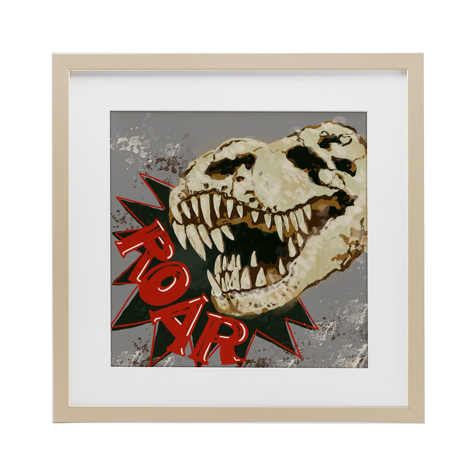 Stupell Industries Roar Dinosaur Skull Birch Framed Print Under Glass, design by Connie Summers, 16 x 16