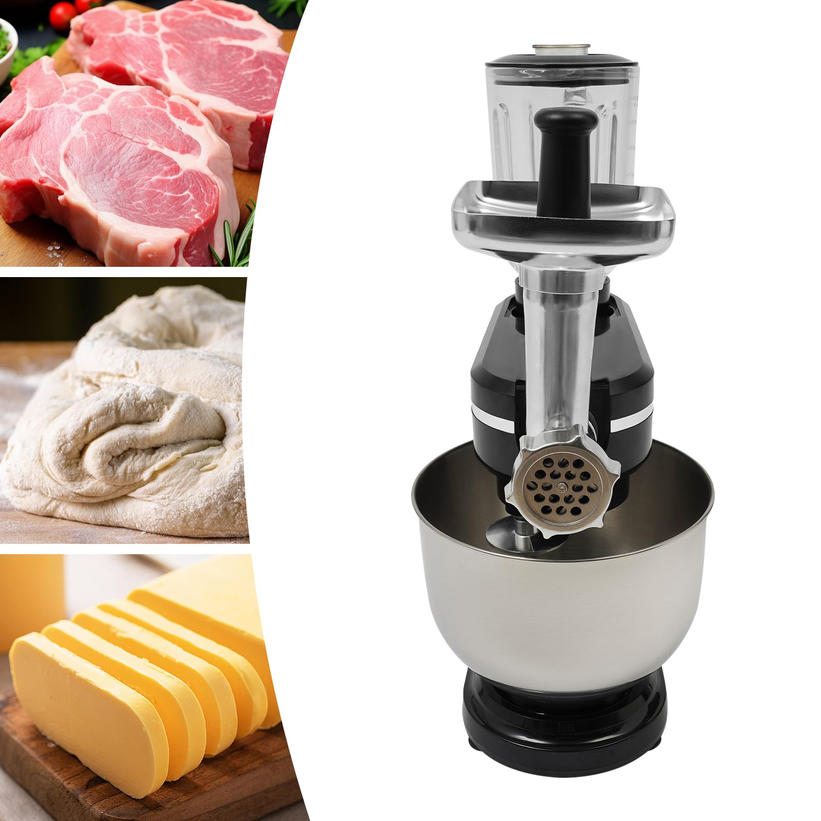 Robot de cocina 3 en 1 universal, 1500 W, multifuncional, amasadora con cuenco de acero inoxidable de 6 L, batidora de 6 niveles, batidora de pie, picadora de carne