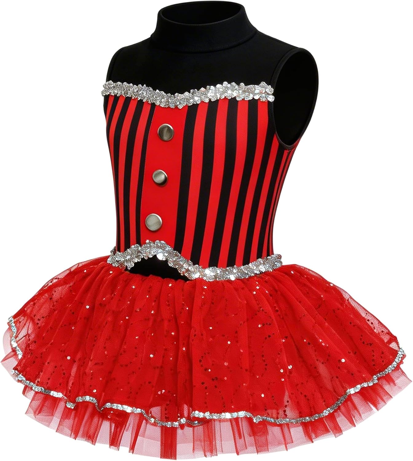 Girls Sequin Tutu Dress, High Neck Circus Carnival Jazz Tap Costume for 2-12Y