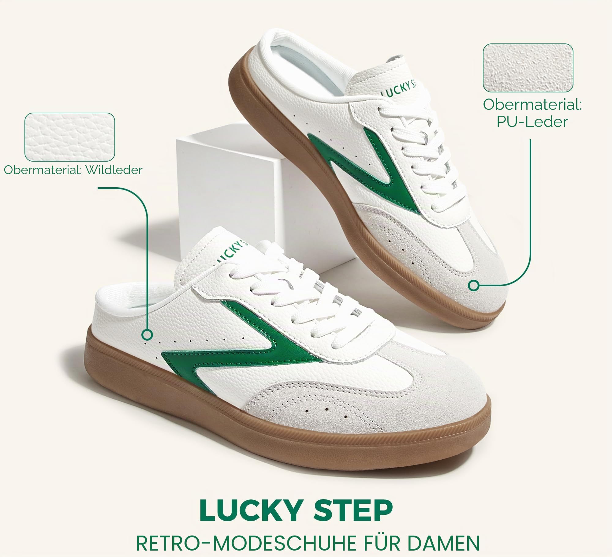 LUCKY STEP Damen Mule-Sneakers im Retro-Design | Bequeme Slip-On Freizeitschuhe ohne Ferse mit Winter-Ausstattung | Ideal für Stadt, Alltag & entspanntes Walken