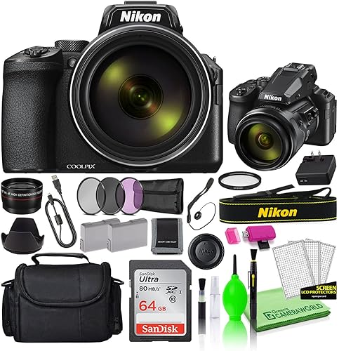 Nikon COOLPIX P950 - Kit de cámara digital de 16 MP (26532) con tarjeta Ultra SD de 64 GB + bolsa grande para cámara + kit de filtro + batería de