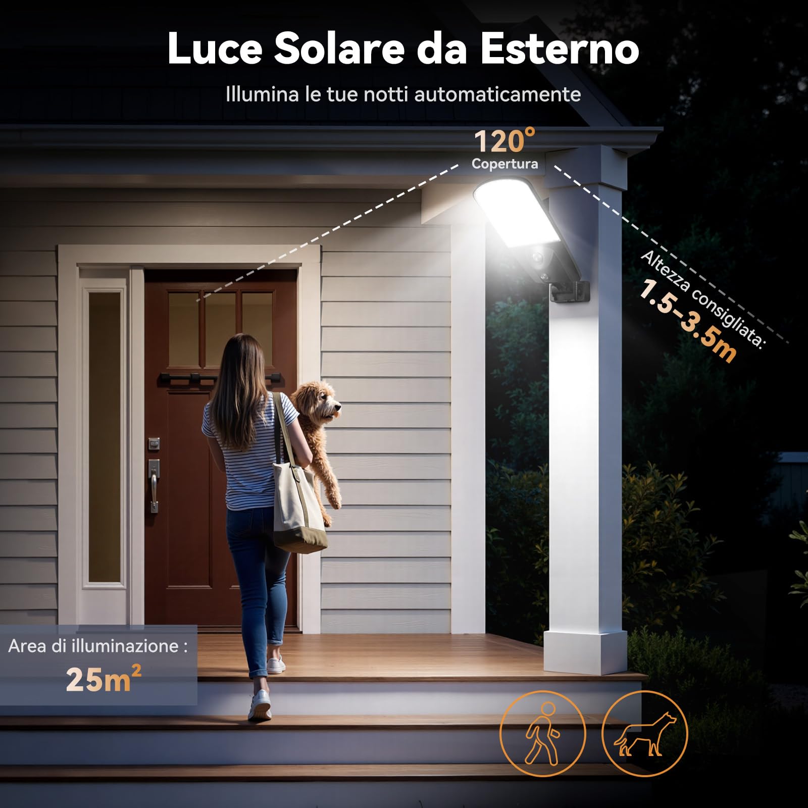Adewalk 2026 Pannello Ultra Sottile Lampione Solare LED Esterno senza Telecomando, 3000LM, Sensore Radar 12m, IP67 Impermeabile, 135° Regolabile, Lampada Stradale Solare per Giardino Garage Strada